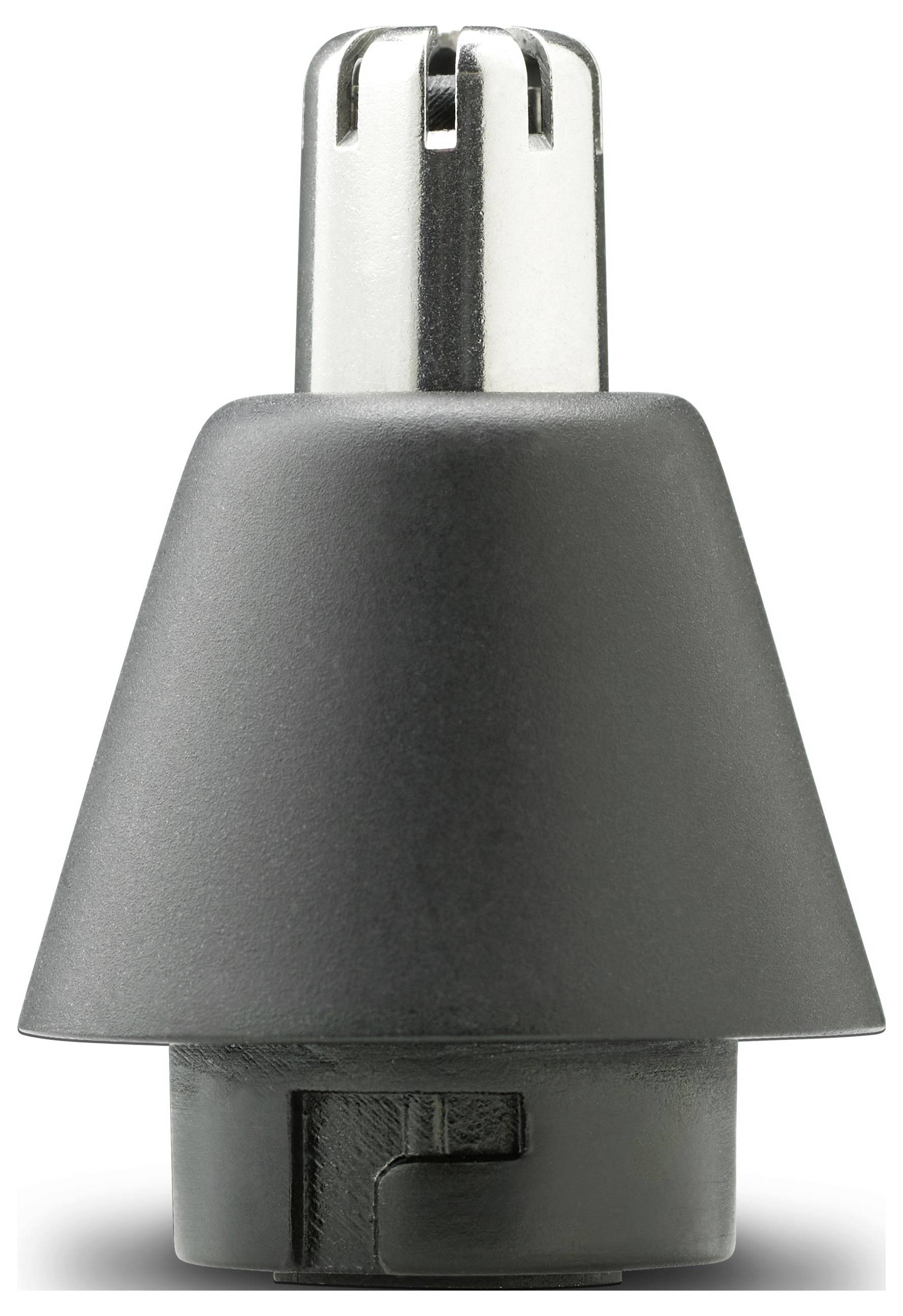 Nasenhaarschneidaufsatz mit zylindrischem Design und Metallspitze, verwendet zur Körperpflege und persönlichen Hygiene.