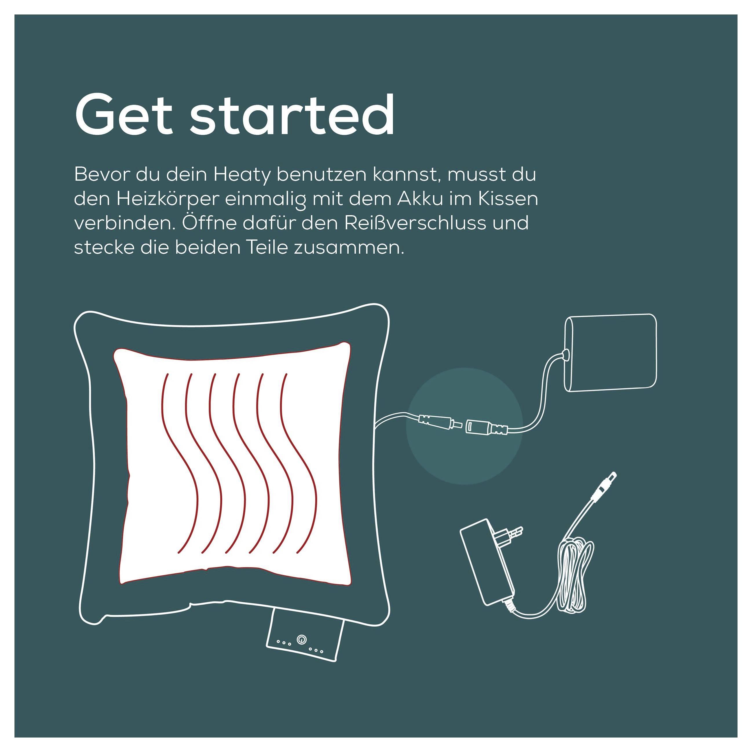 # Ein Diagramm zeigt, wie eine Heizunterlage an ein Stromkabel und einen Stecker angeschlossen wird, mit deutschen Anweisungen zur Vorbereitung der Gerätenutzung.