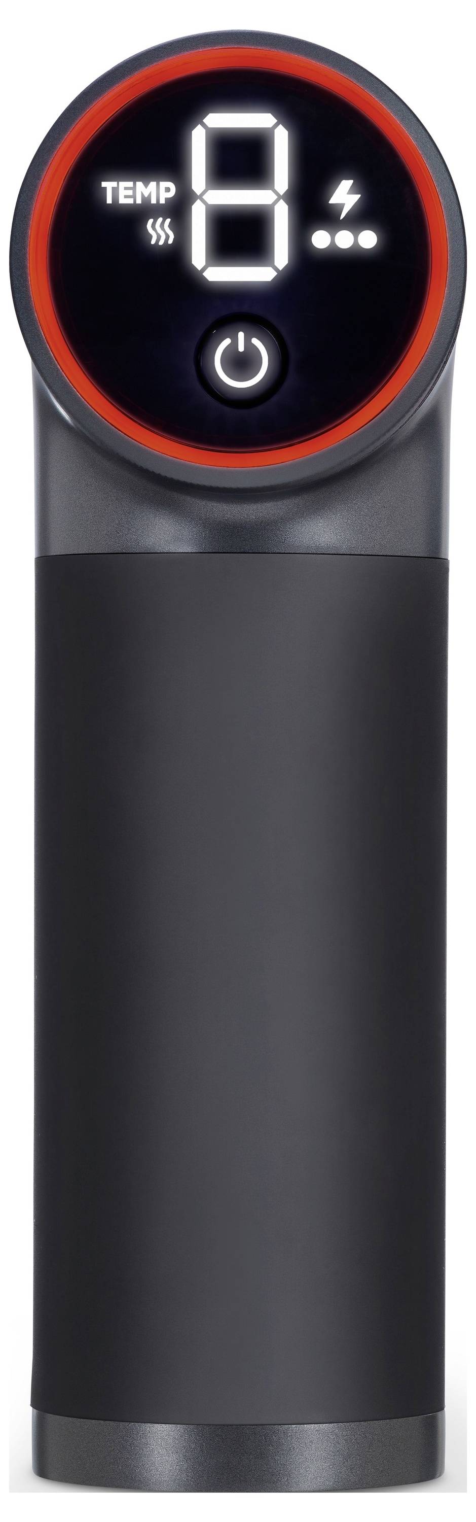 Ein schwarzer Sous-Vide-Präzisionsgarer mit digitaler Anzeige, auf der 