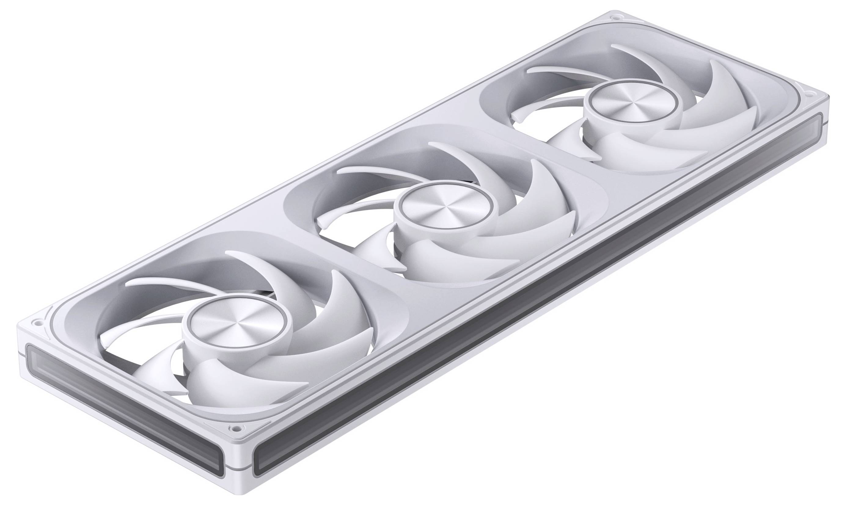 Ein Computerlüfter mit drei weißen Blättern, entwickelt zur Wärmeverwaltung in Computersystemen.