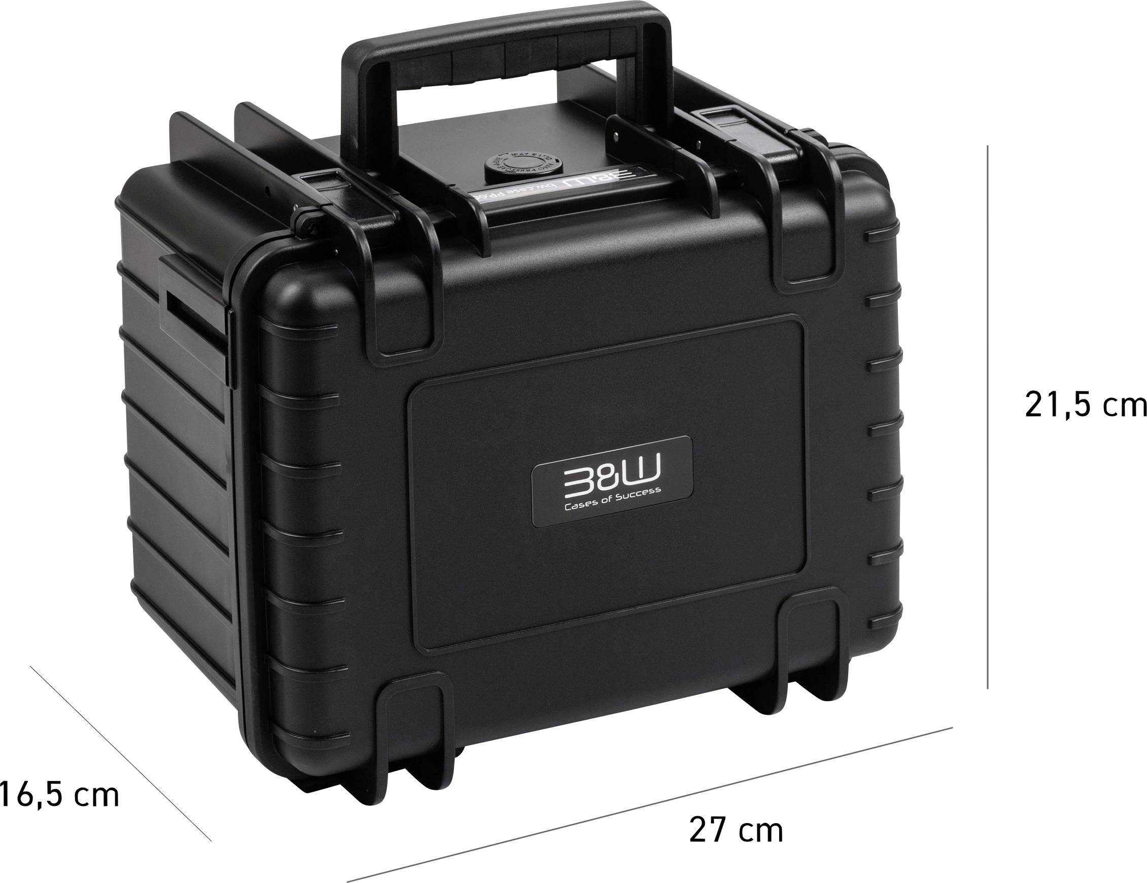 Ein schwarzes, robustes Schutzgehäuse mit der Bezeichnung „38W