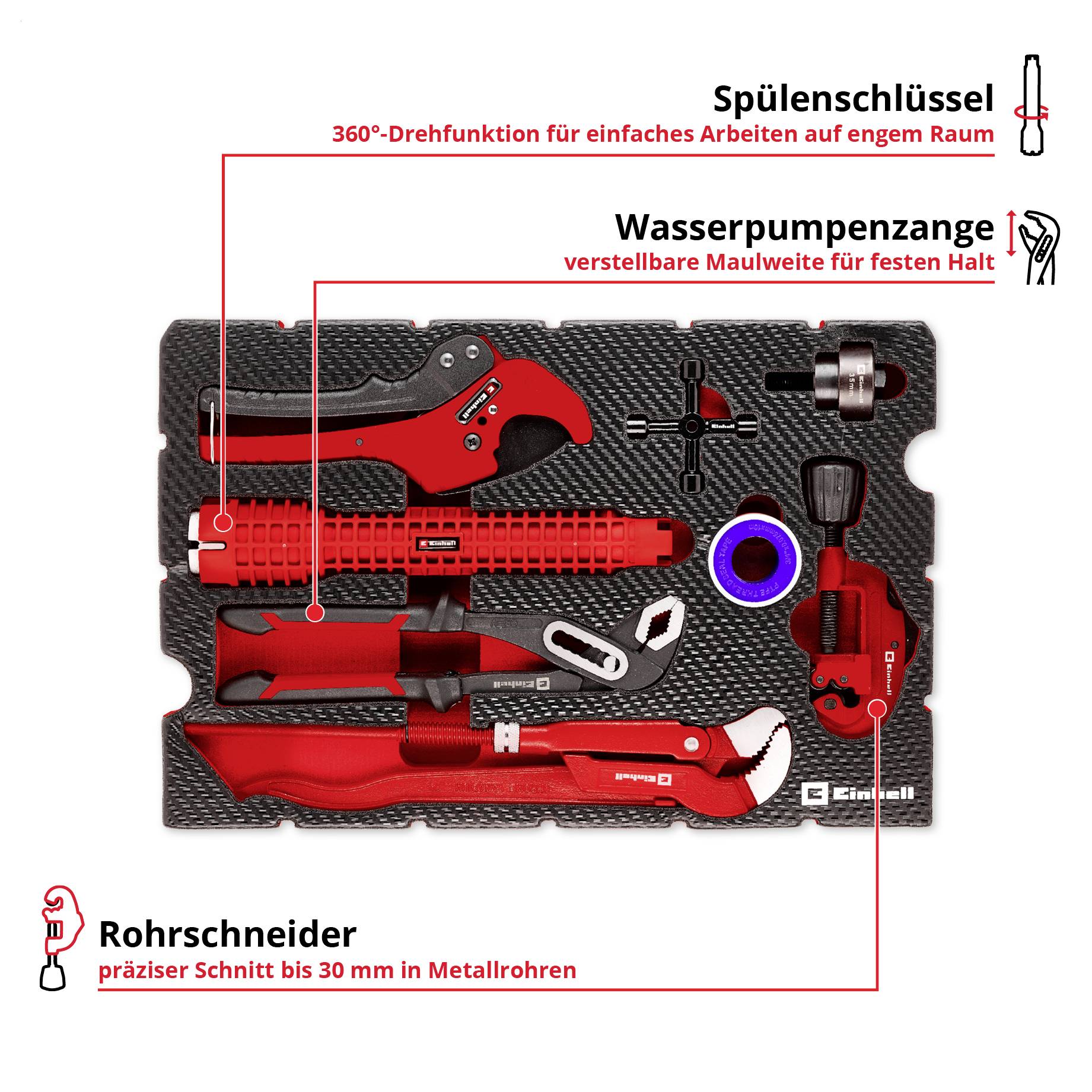 Einhell Klempner-Set 8-tlg. Einleger Pad 370527 Einlage Rot-Schwarz