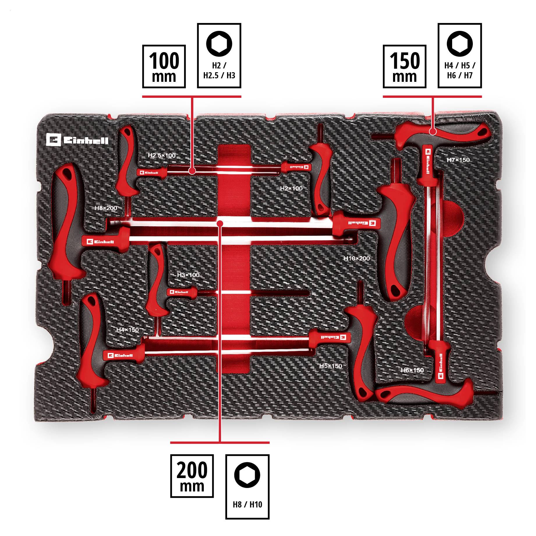 Einhell 370526 T-Griff Schraubendreher-Set 9-tlg. Einleger Pad Koffereinlage 9teilig