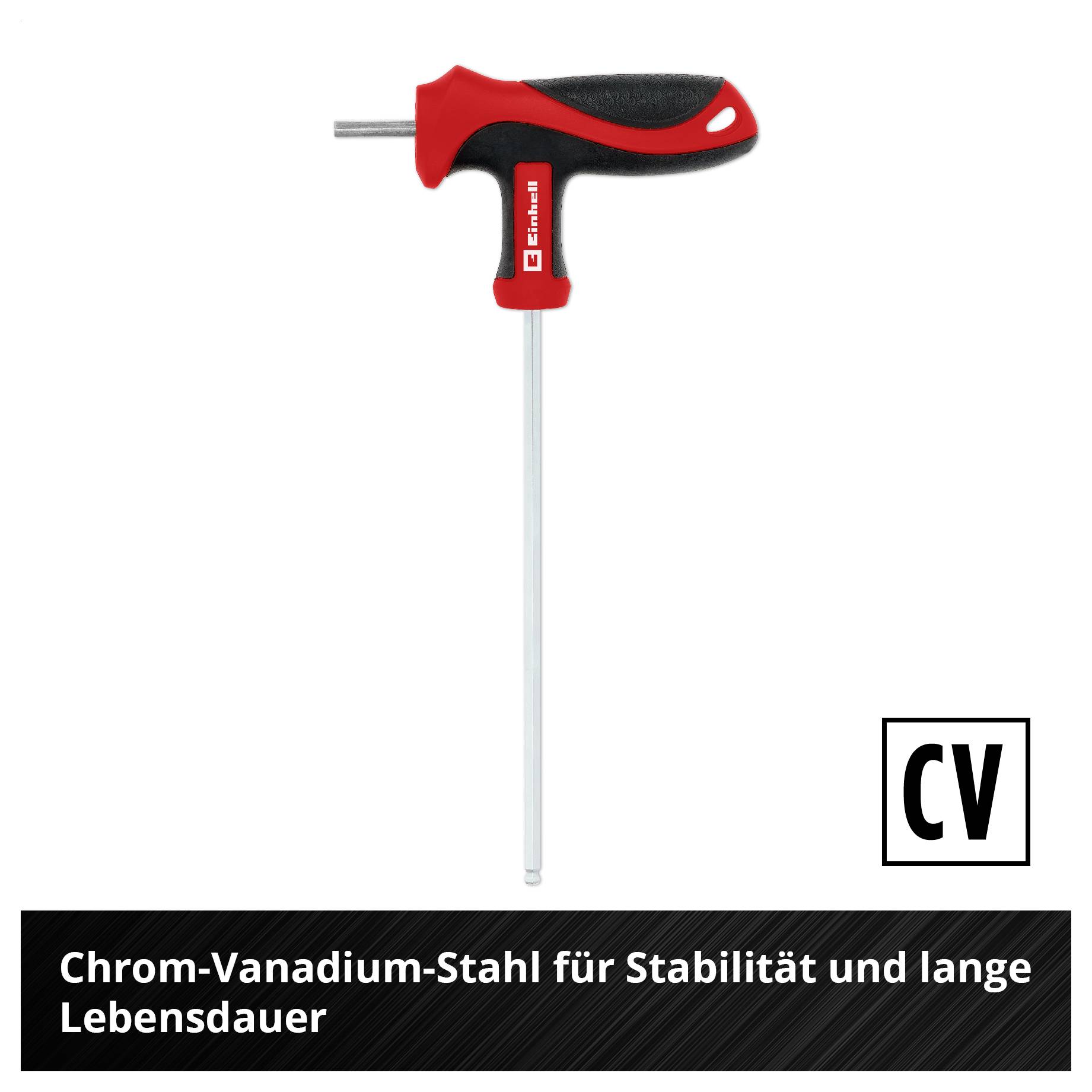 T-förmiger Schraubendreher aus Chrom-Vanadium-Stahl für Stabilität und lange Lebensdauer, Marke eingestanzt auf Griff.