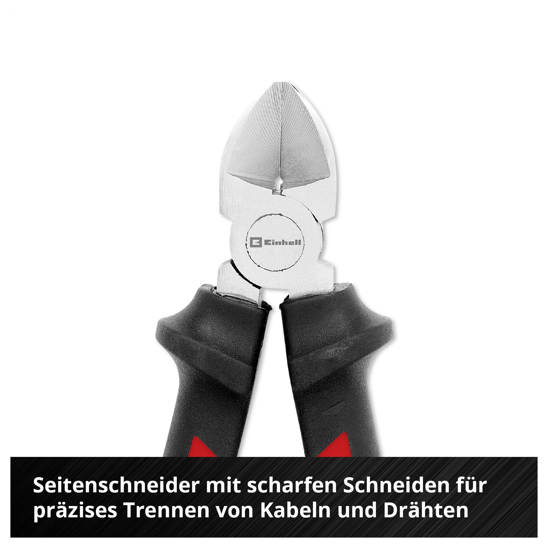 Seitenschneider, schwarz-grau, mit scharfen Schneiden für präzises Trennen von Kabeln und Drähten; Markenlogo sichtbar.