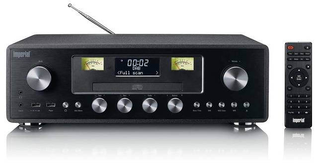 Ein schwarzes Stereo-System mit digitalem Display, das „00:02