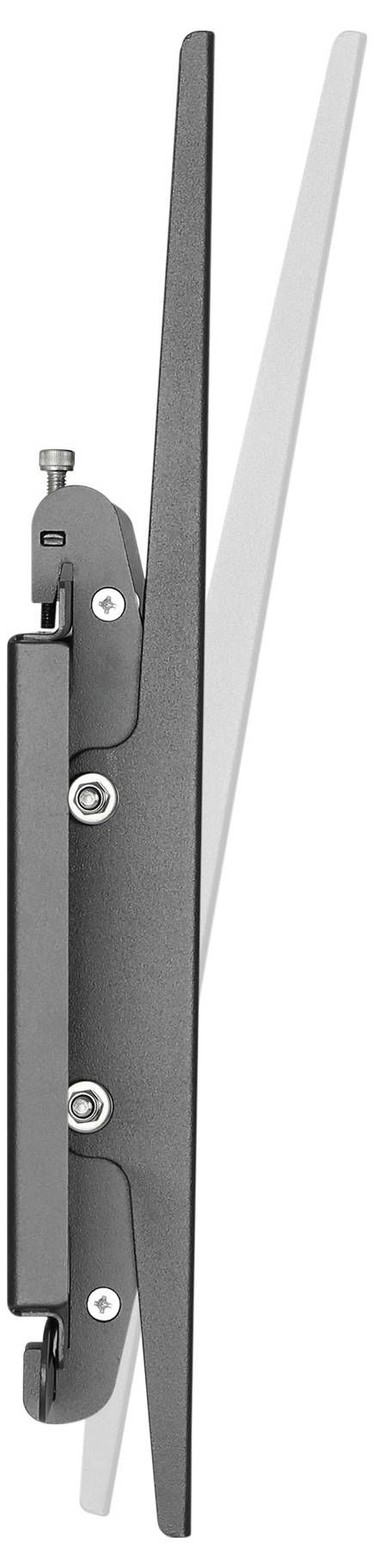 „Seitenansicht einer grauen verstellbaren Klemme mit Schraubenmechanismus, konstruiert zum Befestigen von Objekten. Die Klemme wird teilweise offen dargestellt.