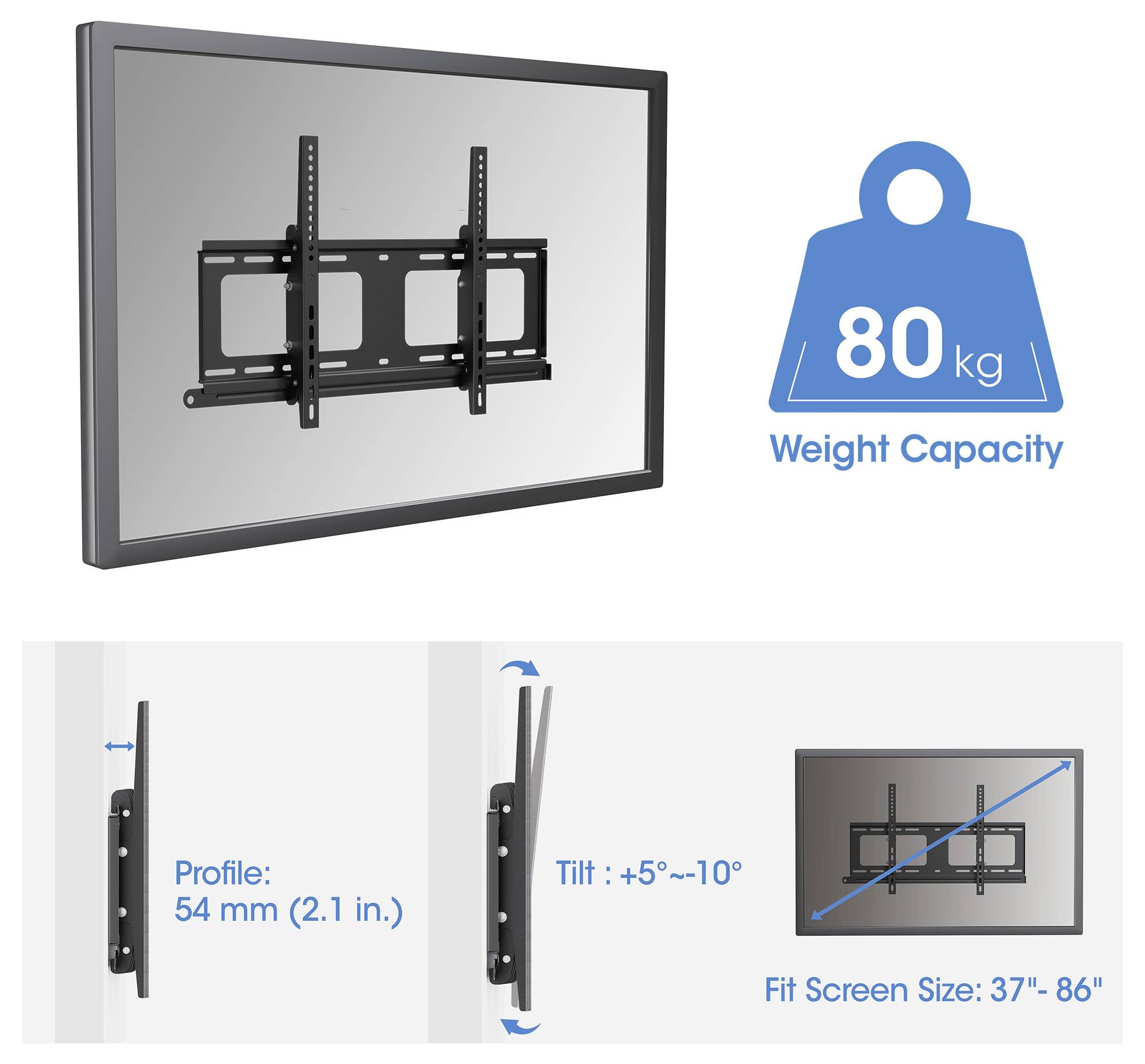Eine Flachbildfernseh-Wandhalterung mit Tragfähigkeit bis 80 kg, für Bildschirme von 37