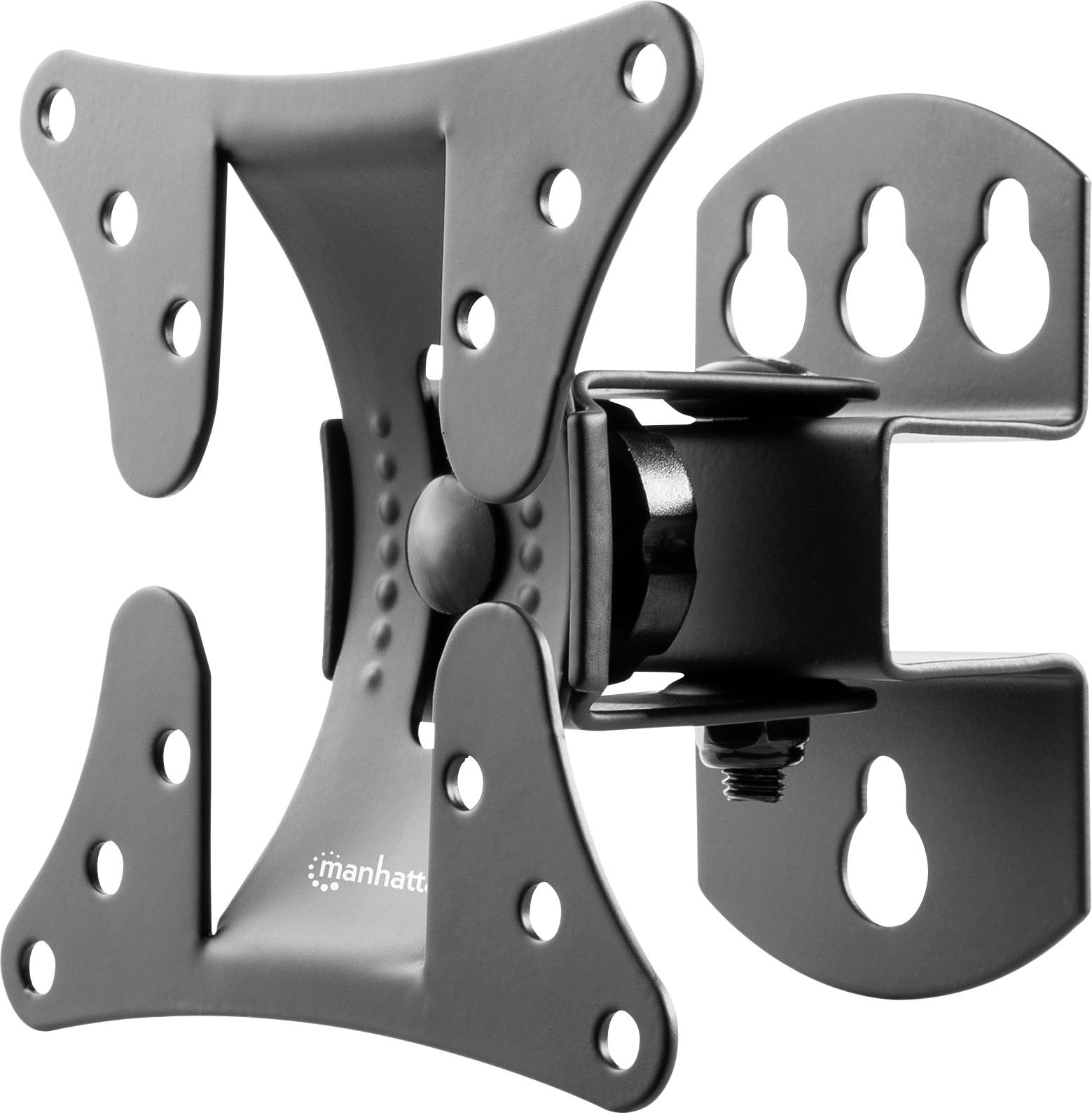 Wandhalterungsset für Flachbildschirme mit verstellbarem Arm und mehreren Befestigungslöchern für vielseitige Installationsmöglichkeiten.