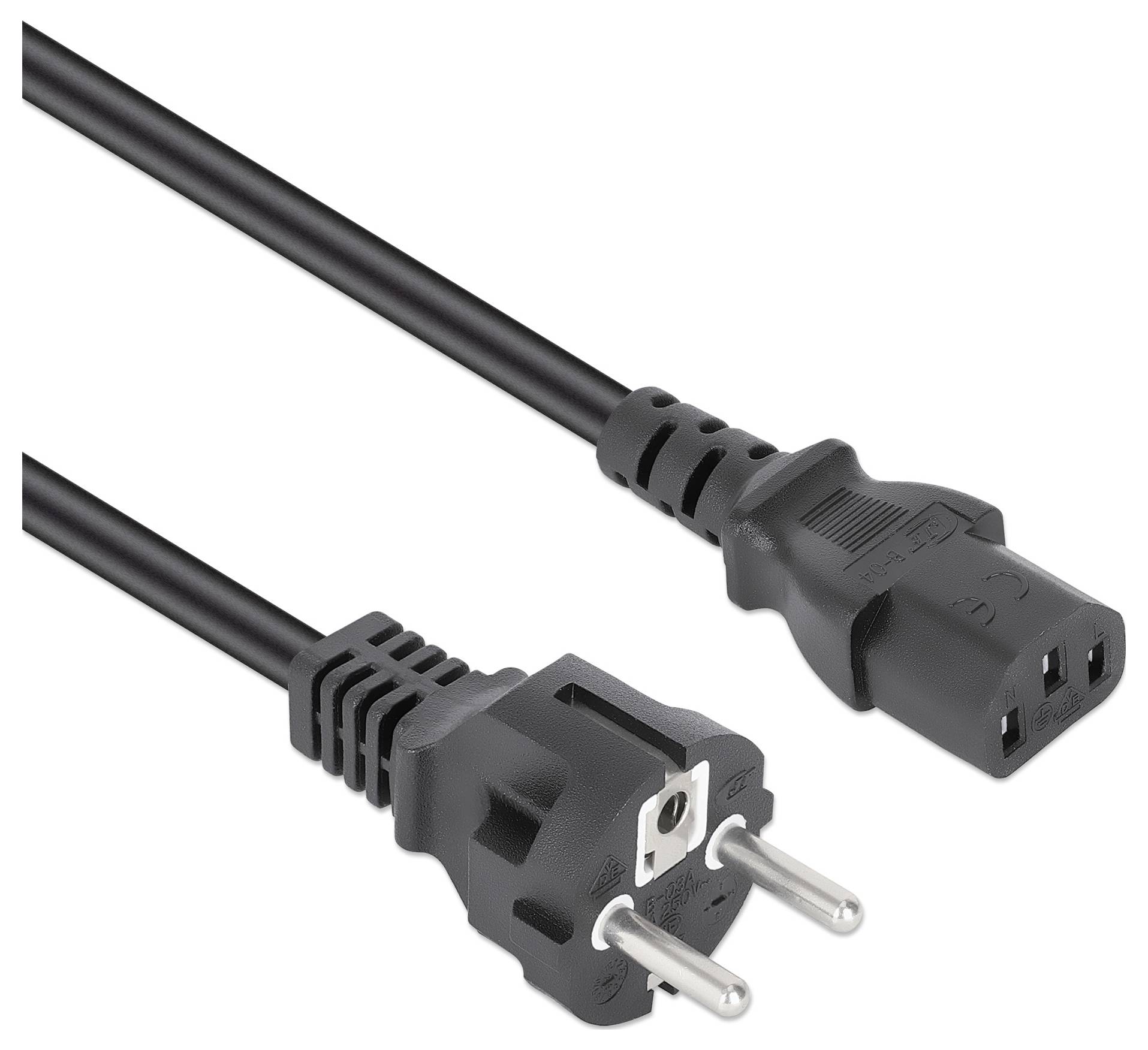 Manhattan Strom Anschlusskabel [1x Kaltgeräte-Stecker C13 - 1x Schutzkontakt-Stecker] 3m Schwarz