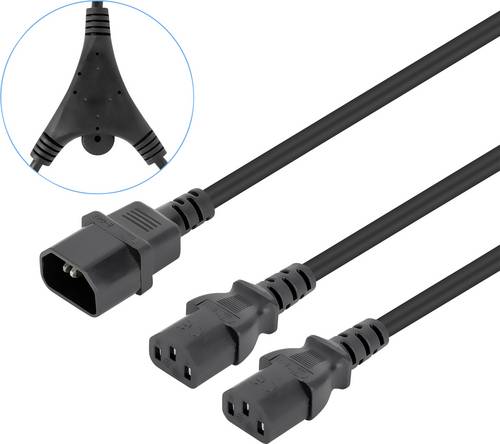 Manhattan Strom Anschlusskabel [2x Kaltgeräte-Buchse C13 - 1x Kaltgeräte-Stecker C14] 1.8 m Schwarz