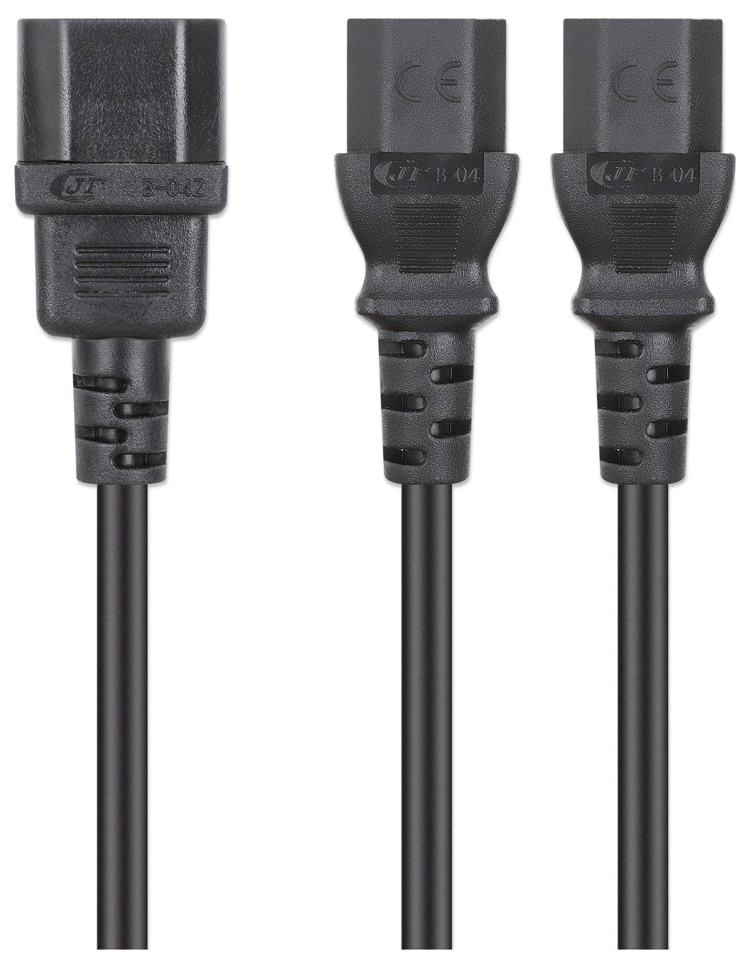 Drei schwarze IEC C13 Stromkabel mit 