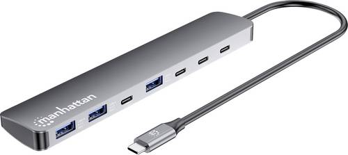 Manhattan 181167 USB-Hub 4+3 Port USB-C®, USB-A USB 3.2 Gen2 10 GBit/s mit USB-C® Stecker, mit Alum