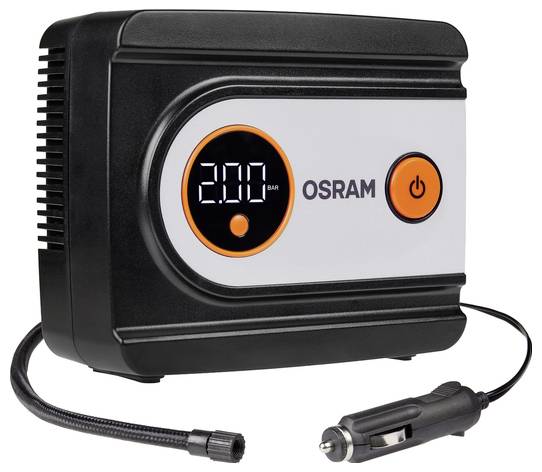 Ein kompakter tragbarer Reifenluftpumpe mit digitaler Anzeige, die „2,80 BAR