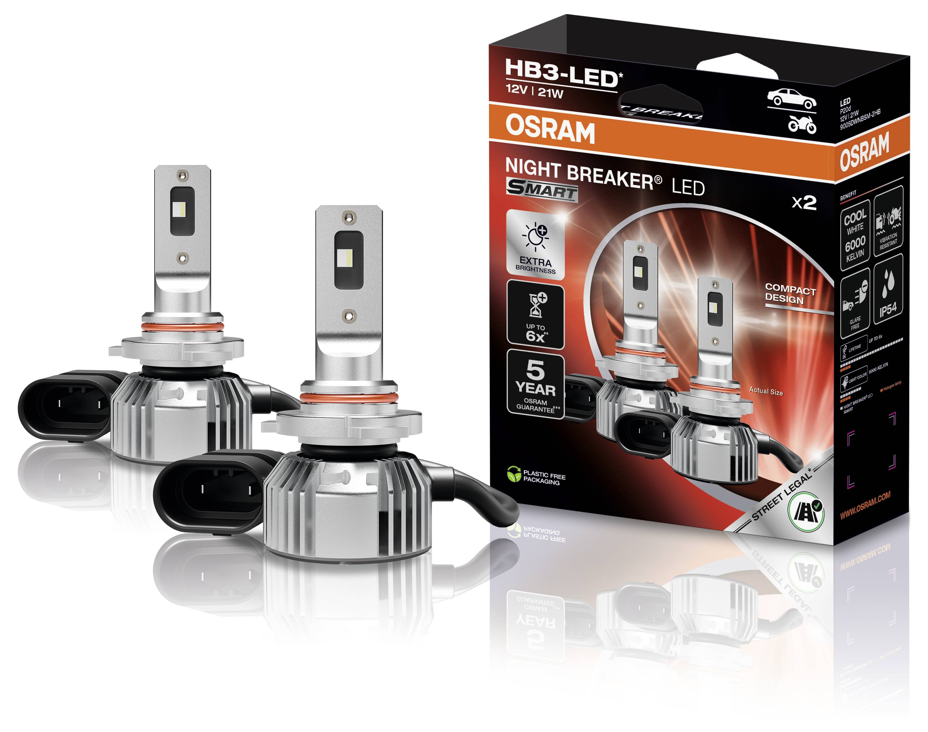 Bild von zwei OSRAM HB3-LED-Scheinwerferelementen mit „Night Breaker