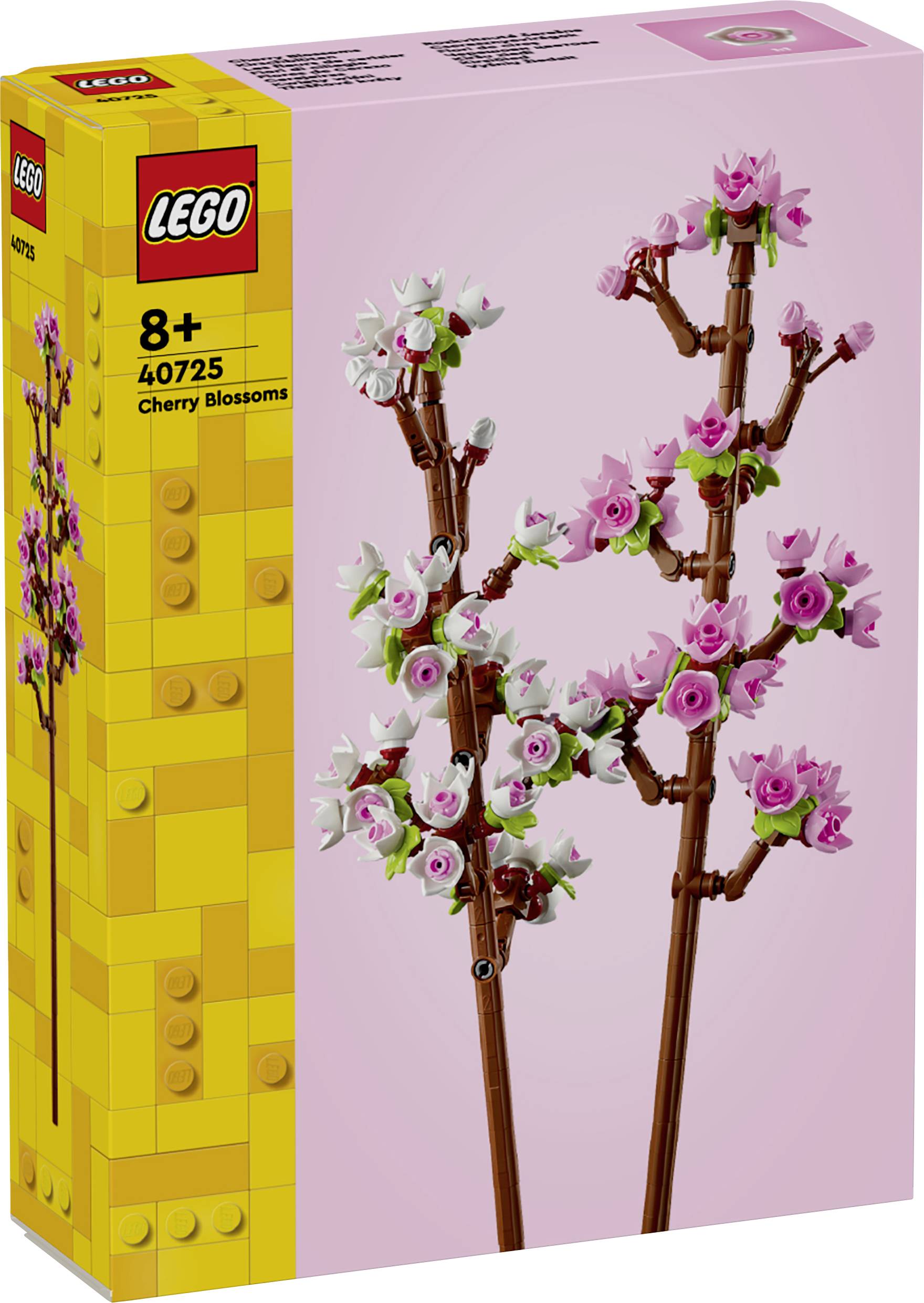 LEGO Set 40725 für Kinder ab 8 Jahren mit Kirschblütenzweigen und rosa Blüten.