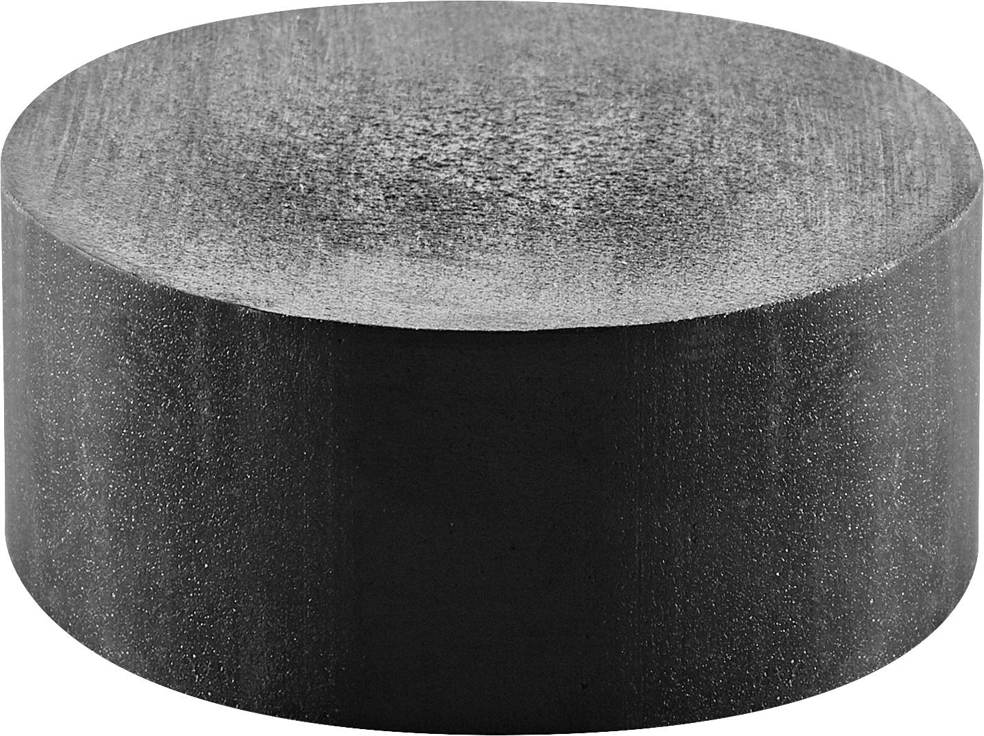 Ein glatter, zylindrischer Graphitblock mit einer strukturierten, gesprenkelten Oberseite, von der Seite betrachtet, zeigt eine raue Oberflächentextur.