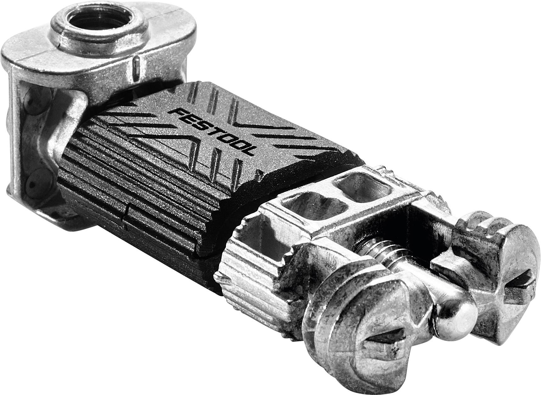 Ein Metall- und Schwarzkunststoff-Verschlussmechanismus mit einer rotierenden Verriegelung, mit dem Etikett „Festool
