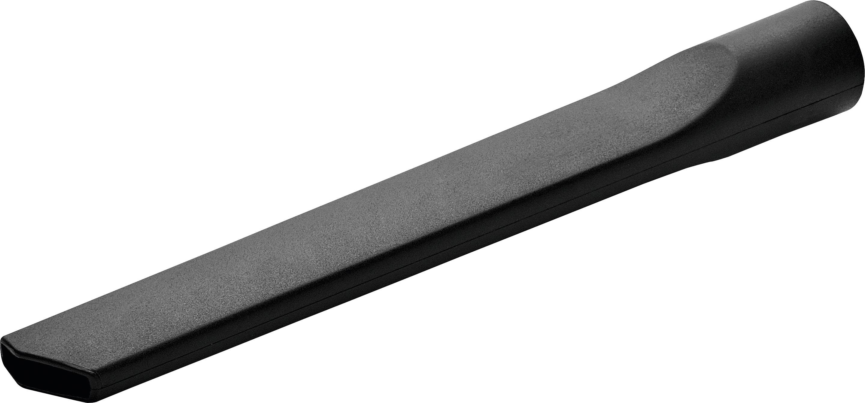 Ein schwarzes Staubsauger-Fugenwerkzeug mit schmaler, flacher Spitze zum Reinigen enger Räume.