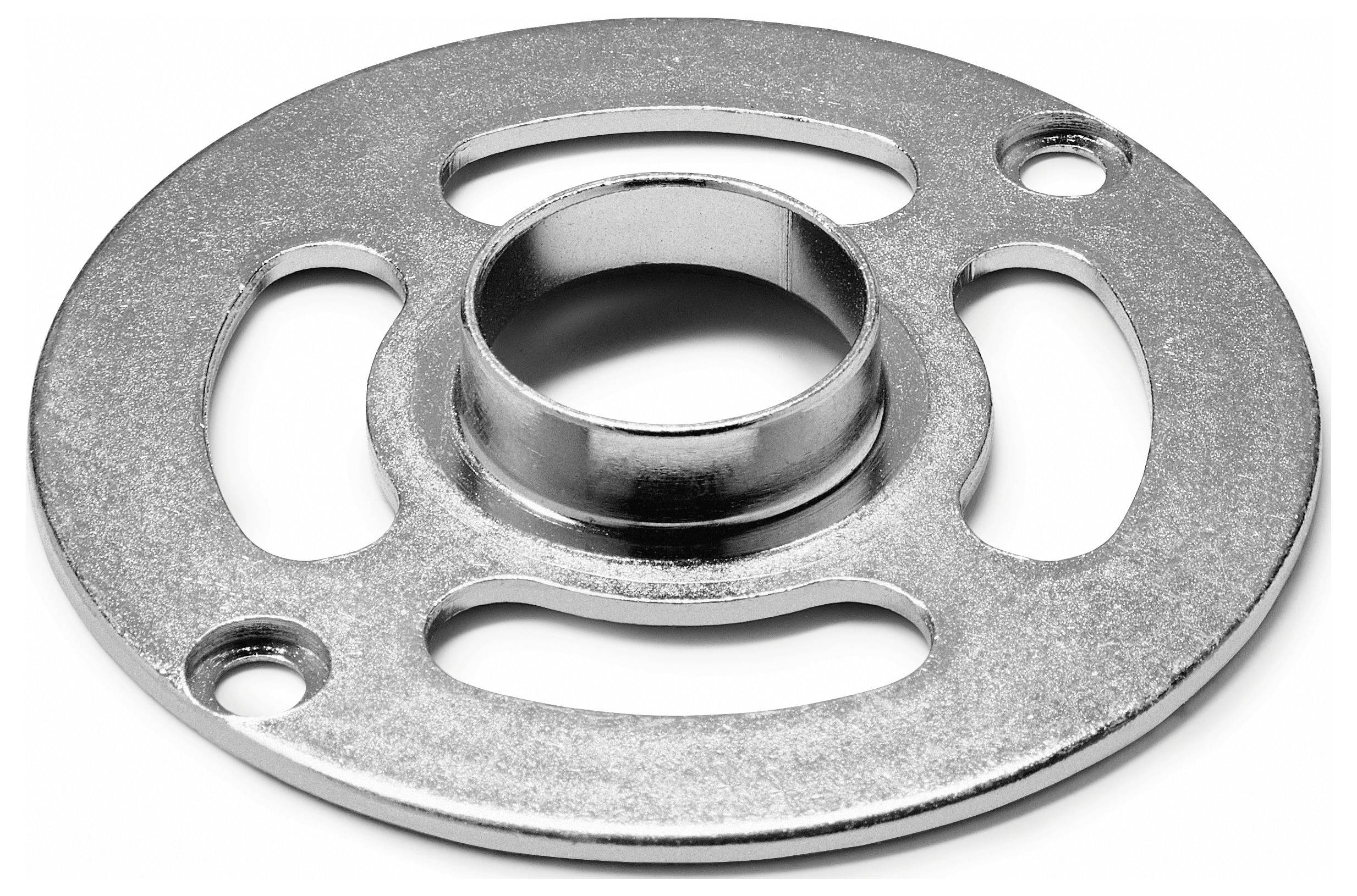 Ein glänzender Metallflansch mit fünf Ausschnitten und einer zentralen zylindrischen Öffnung, üblicherweise in Industriemaschinenbaugruppen verwendet.