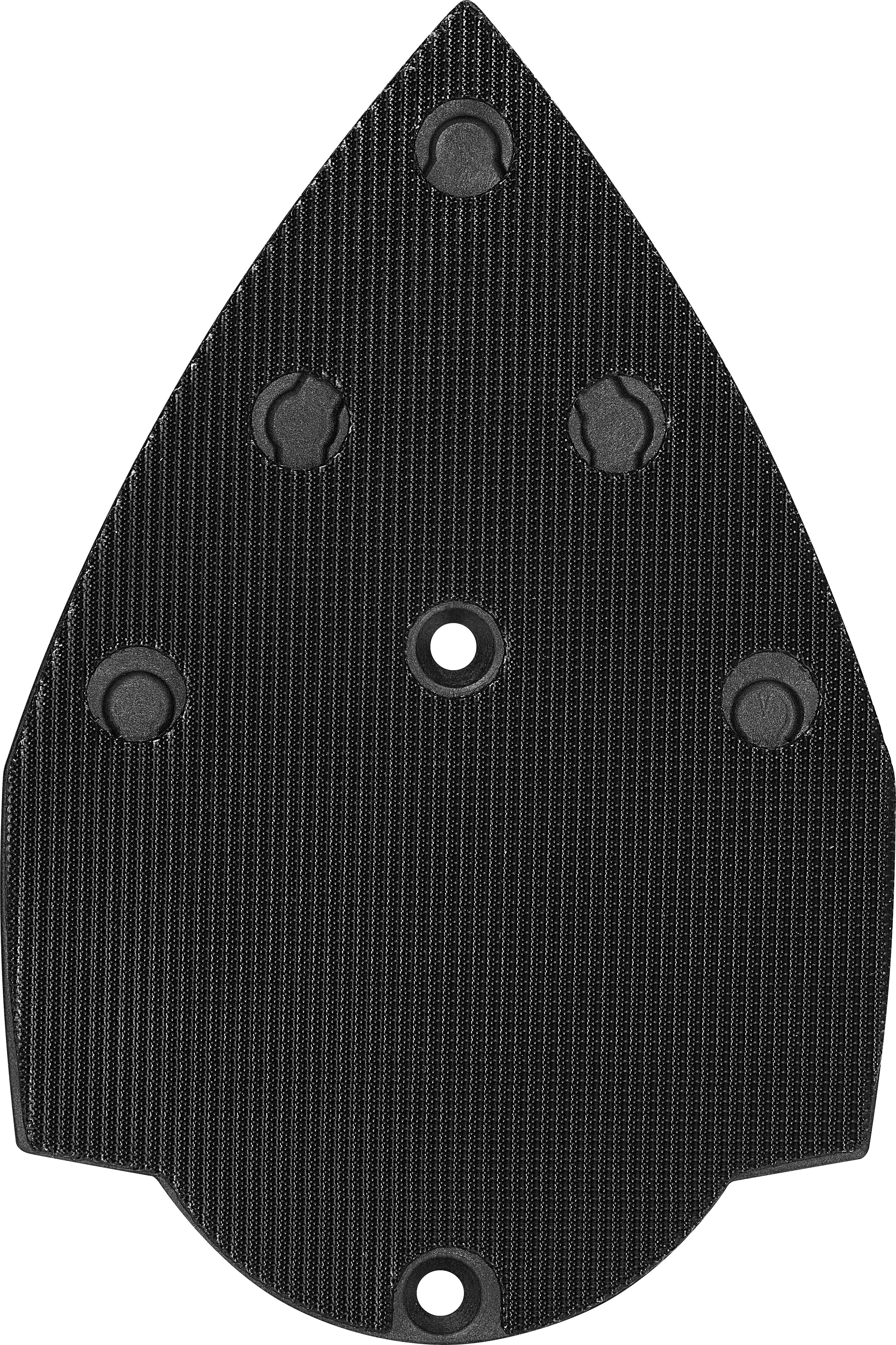 Ein schwarzer, strukturierter Austausch-Basispad mit mehreren Befestigungspunkten und einem zentralen Loch.