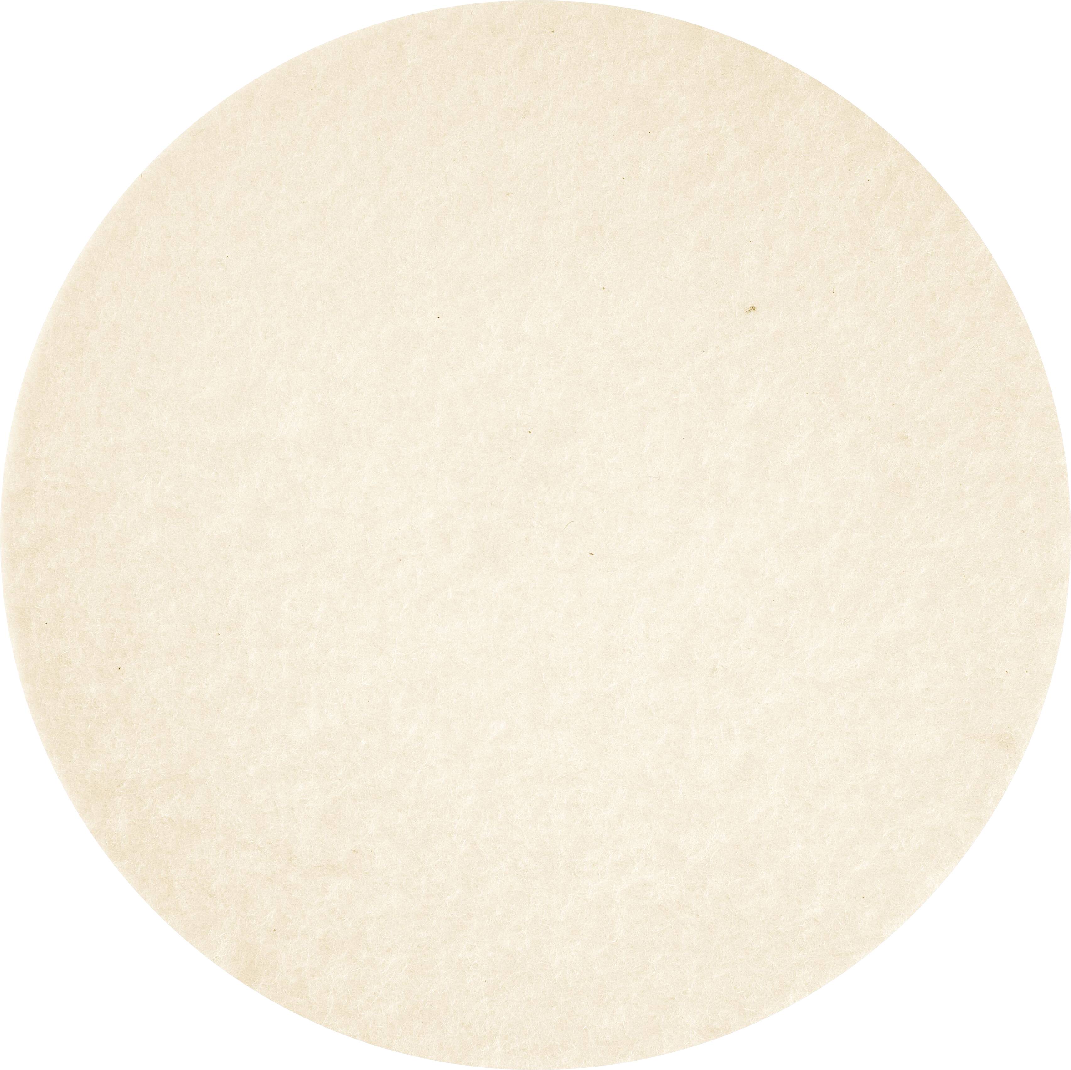 Eine leere, cremefarbene kreisförmige Papierscheibe mit einer strukturierten Oberfläche.