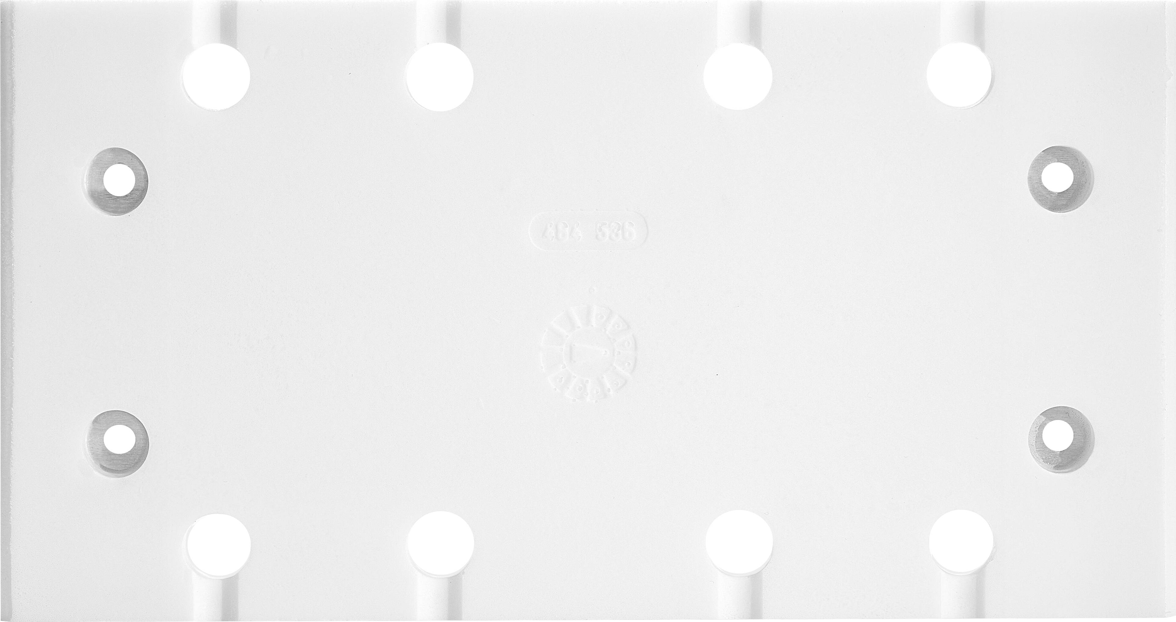 Eine rechteckige weiße Kunststoff-Steckdosenblende mit zehn kreisförmigen Löchern, die zum Aufnehmen und Schützen von elektrischen Verbindungen verwendet wird.