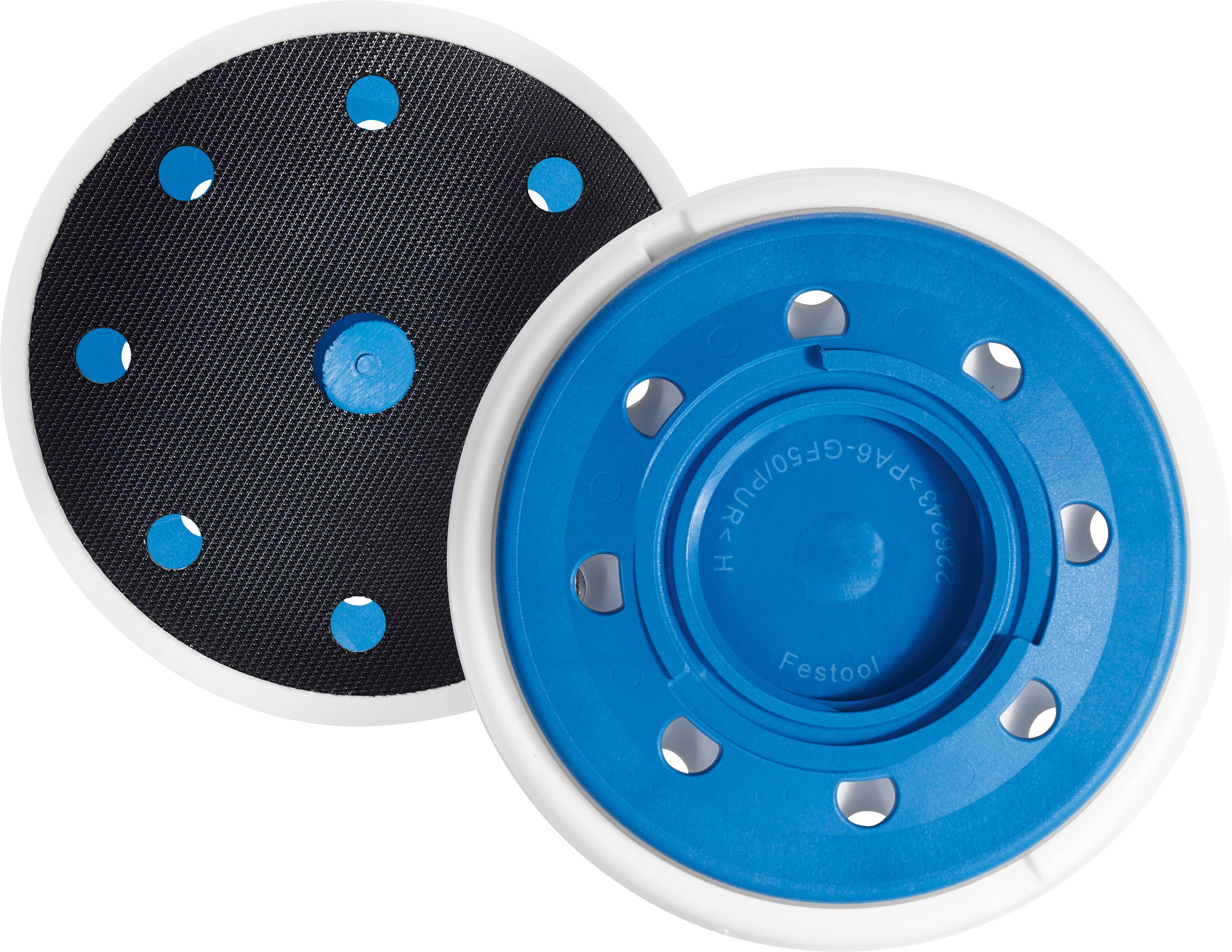 Ein rundes Metallobjekt mit drei ovalen Löchern und einem zentralen erhabenen Bereich. Zwei Pfeile mit den Bezeichnungen „d