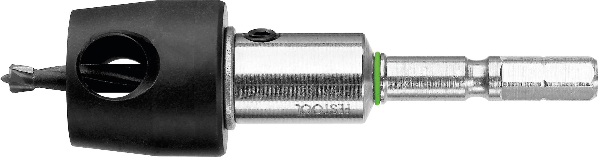 Bohrbit mit Senker-Aufsatz, konzipiert zum Erstellen von sauberen Löchern in Materialien. Schwarzer Senkerkopf und sichtbarer Metallschaft.