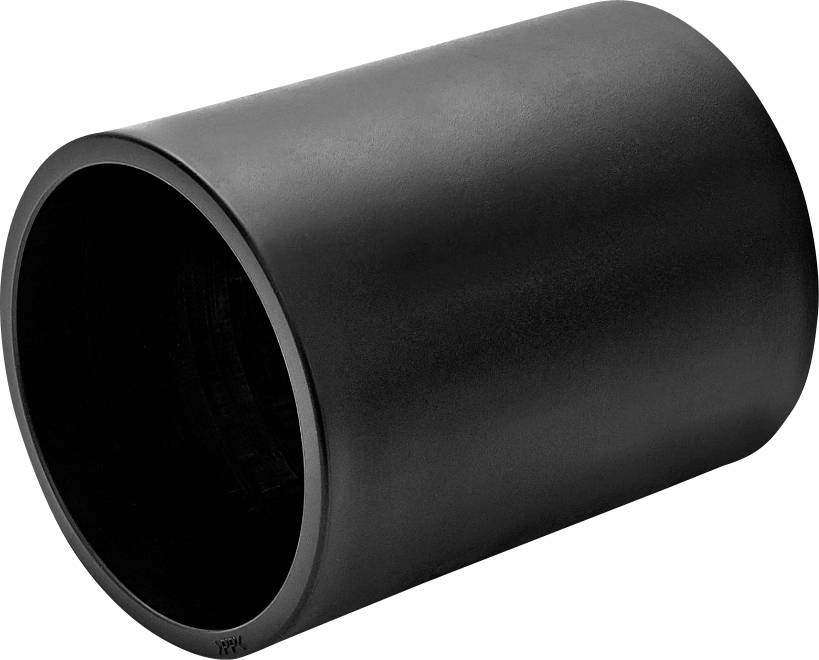 Ein schwarzes, zylindrisches Rohrstück mit glatten, gleichmäßigen Kanten, das üblicherweise in der Rohrleitungs- oder Bauindustrie für den Fluidtransport verwendet wird.