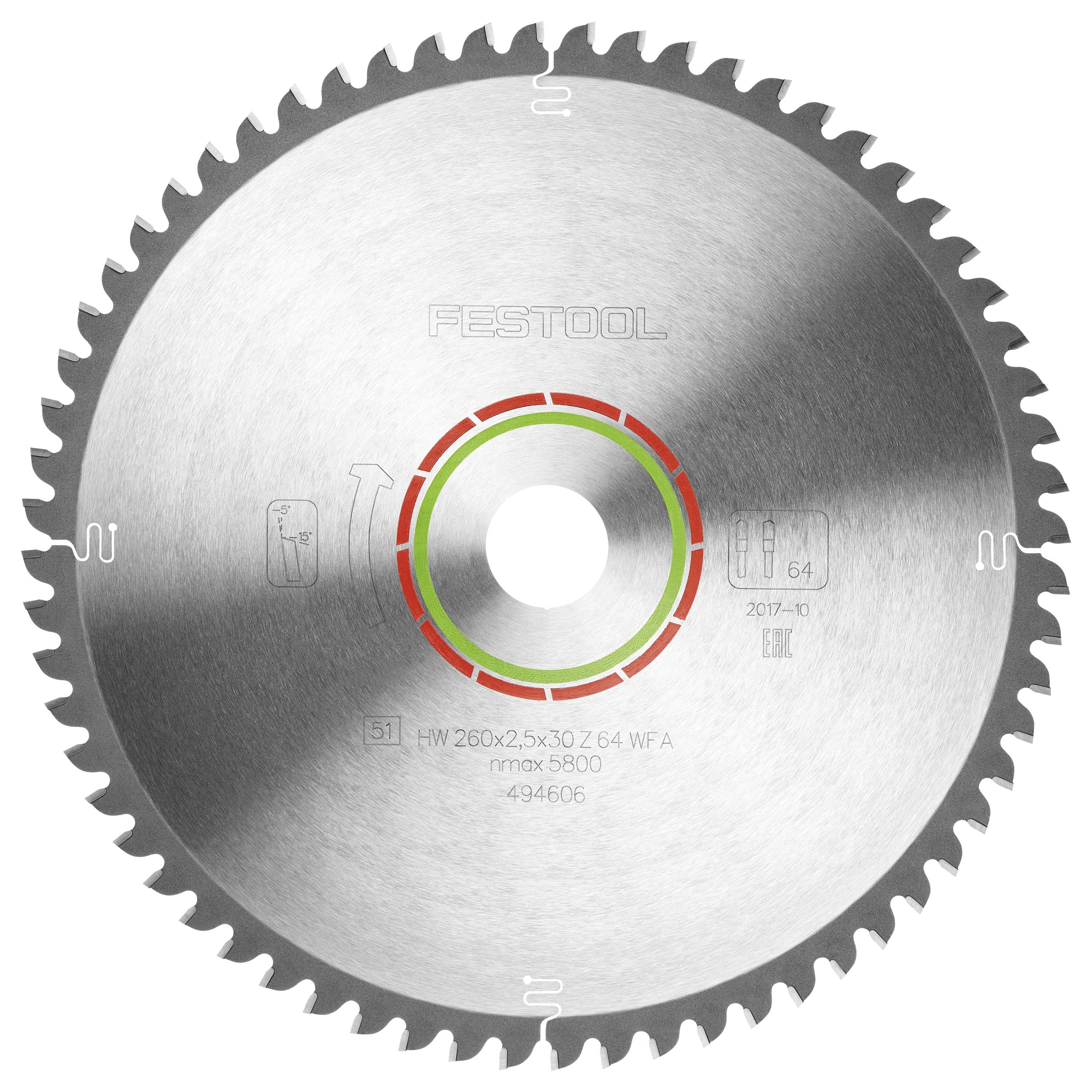 Festool HW 260x2,5x30 WZ/FA64 494606 Kreissägeblatt 260 x 30 x 1.80mm Zähneanzahl: 64 1St.