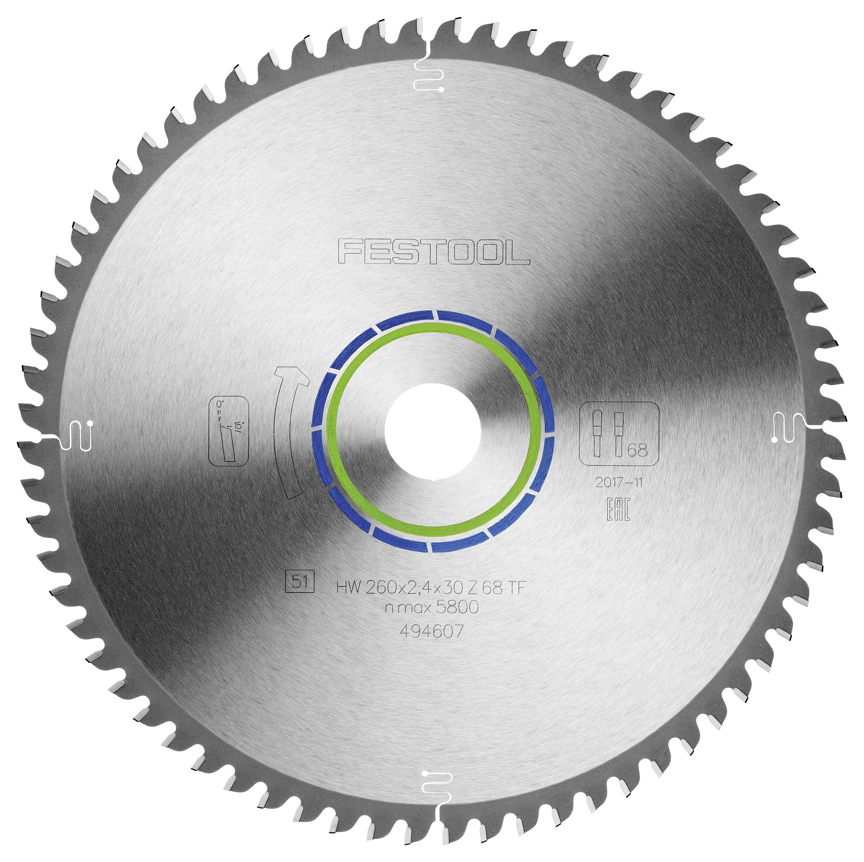Festool HW 260x2,4x30 TF68 494607 Kreissägeblatt 260 x 30 x 1.80mm Zähneanzahl: 68 1St.