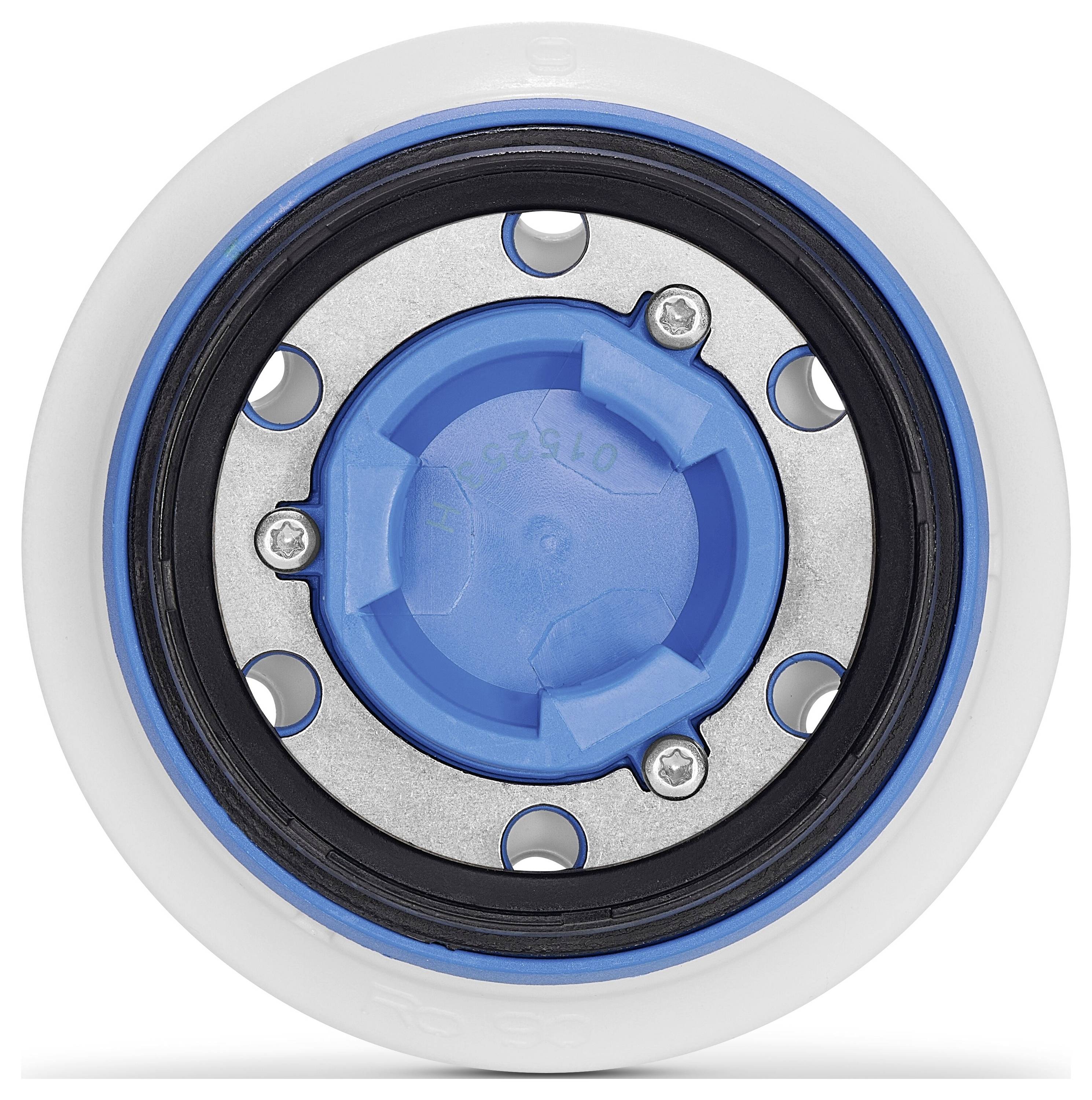 Eine Vielzahl von blauen, perforierten Schleifpapierformen sind in Stapeln angeordnet, darunter Rechtecke, Kreise und Tropfenformen, vor einem weißen Hintergrund.