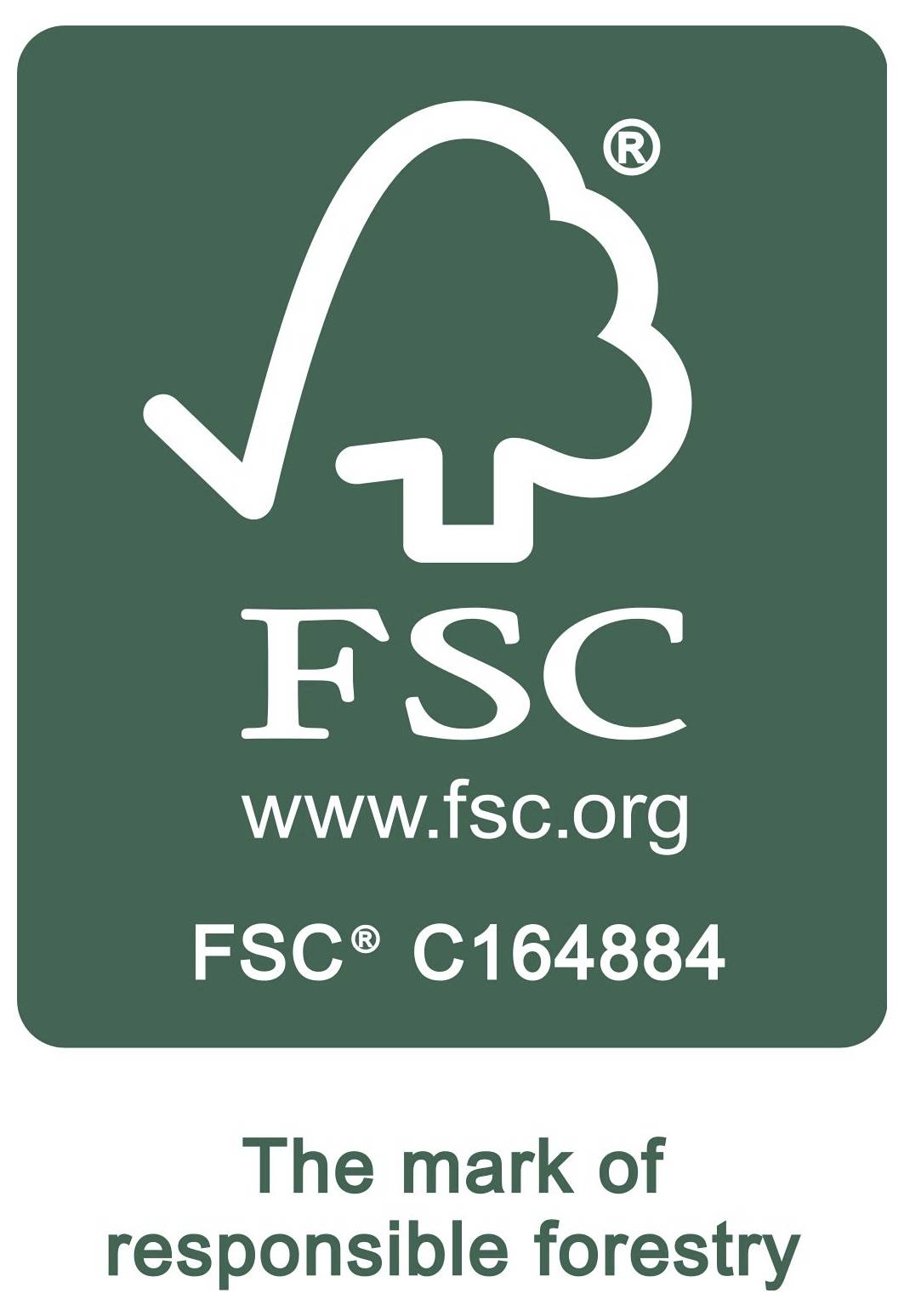 „FSC-Logo und Text: www.fsc.org. FSC® C164884. Das Zeichen verantwortungsvoller Forstwirtschaft.