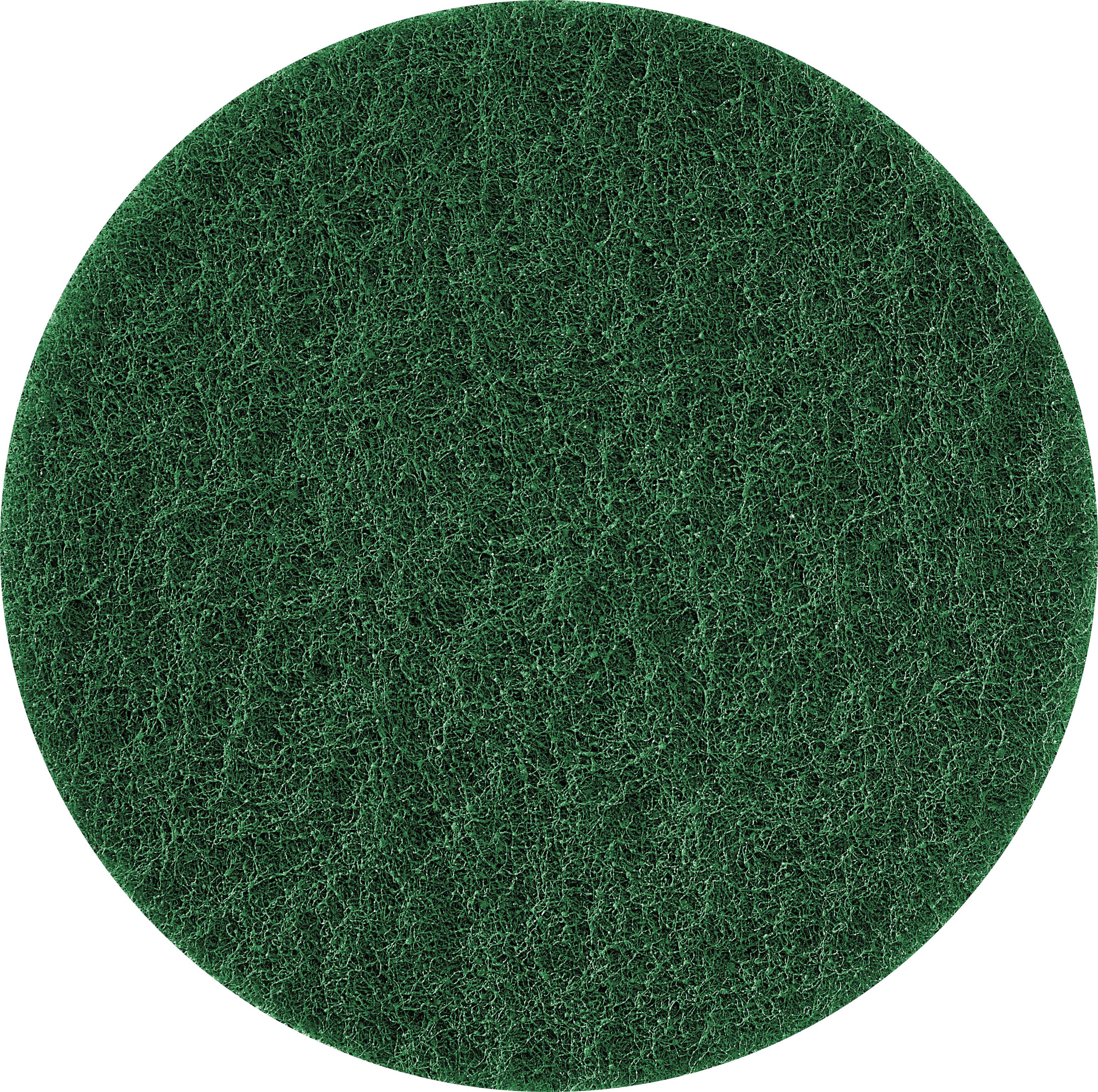 Ein rundes grünes Scheuertuch, zum Reinigen geeignet, mit einer strukturierten Oberfläche.