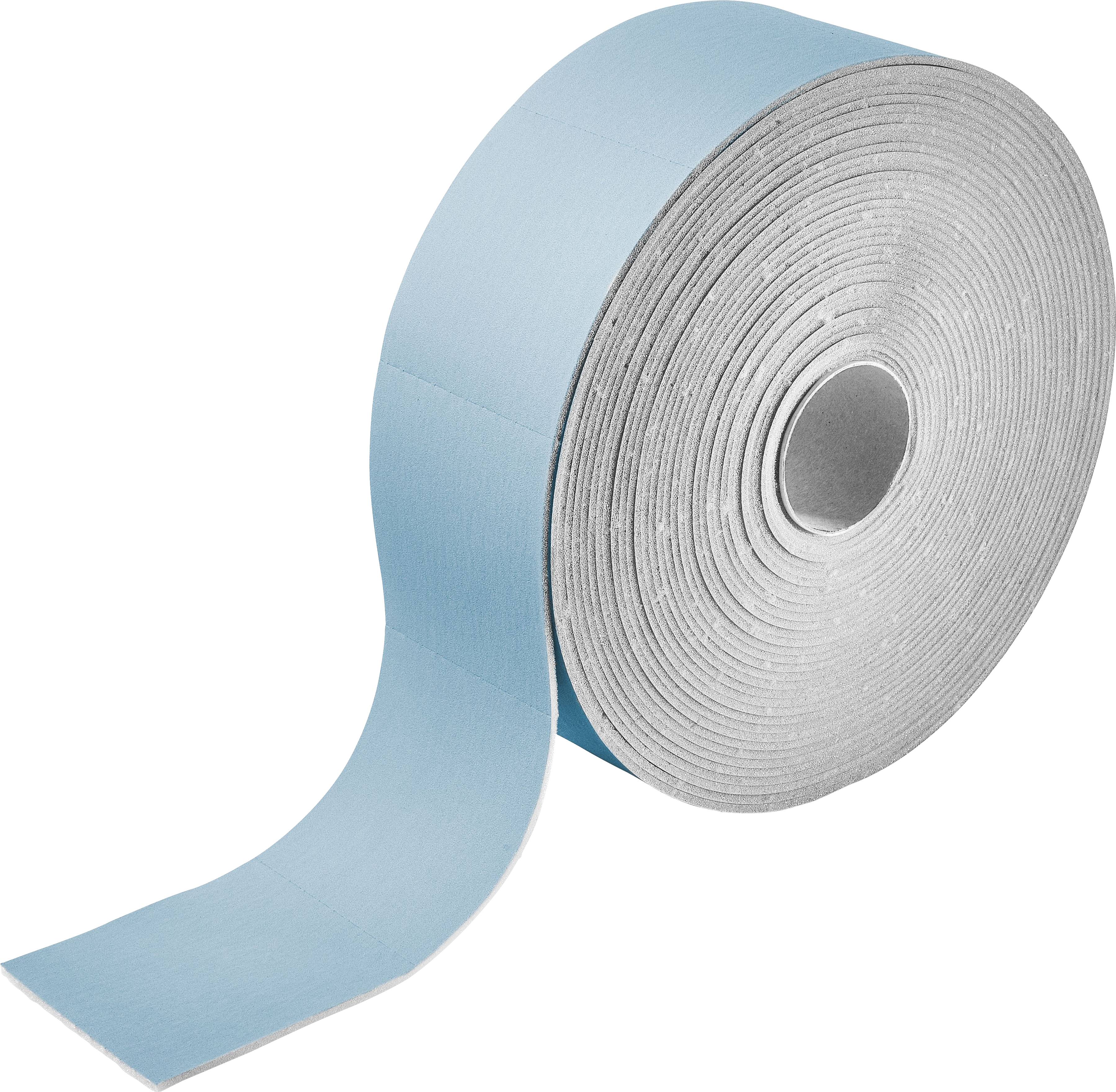 Eine teilweise abgewickelte Rolle aus blauem Klebeband mit sichtbarem weißem Inneren.