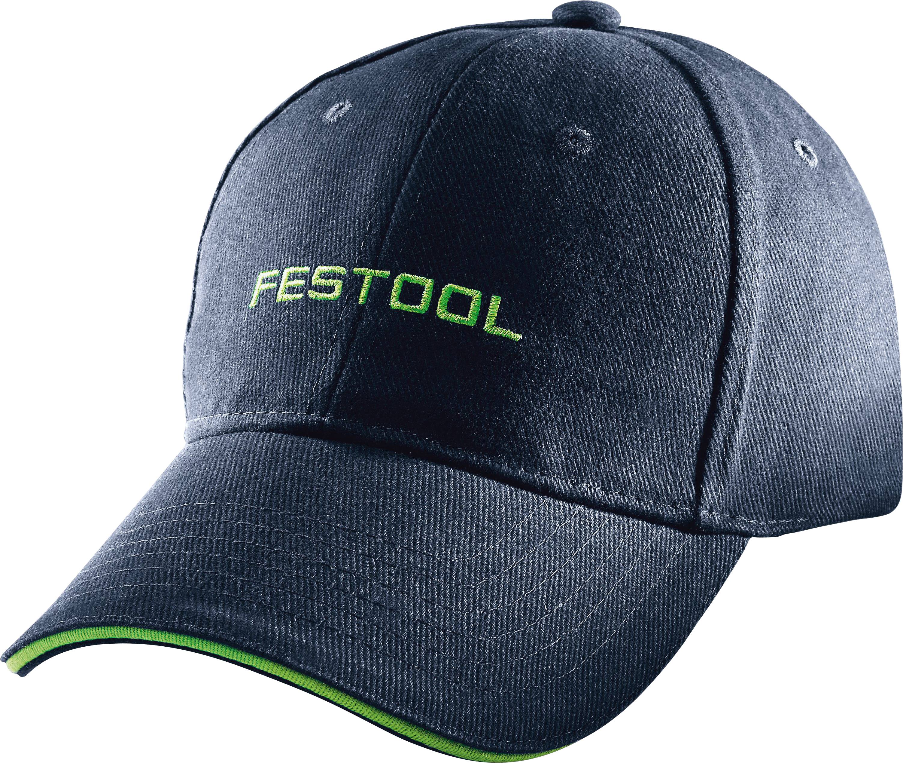 Eine dunkelblau Baseballmütze mit grünem Text „FESTOOL