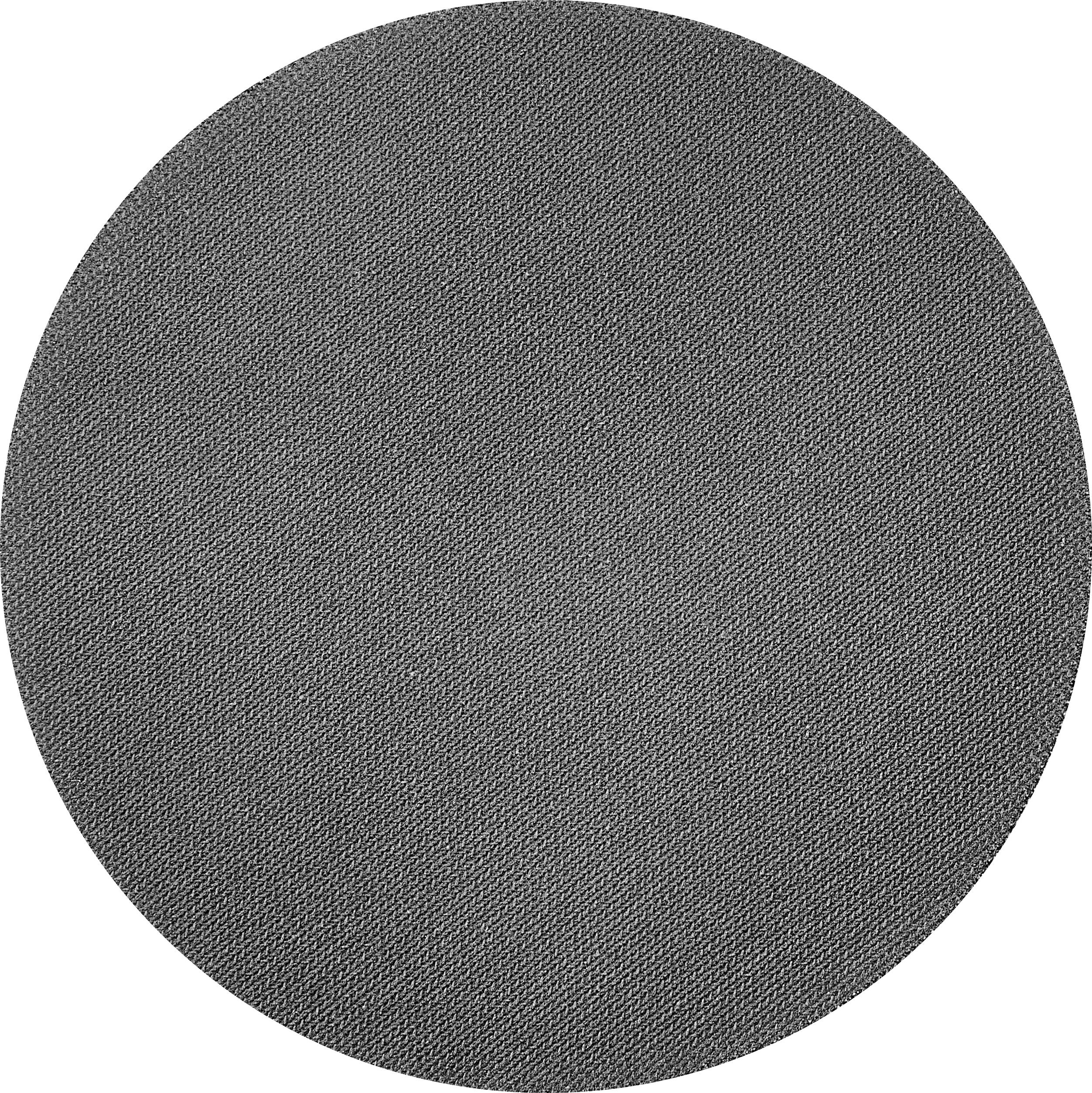 Ein kreisförmiges Stück grauer strukturierter Stoff.