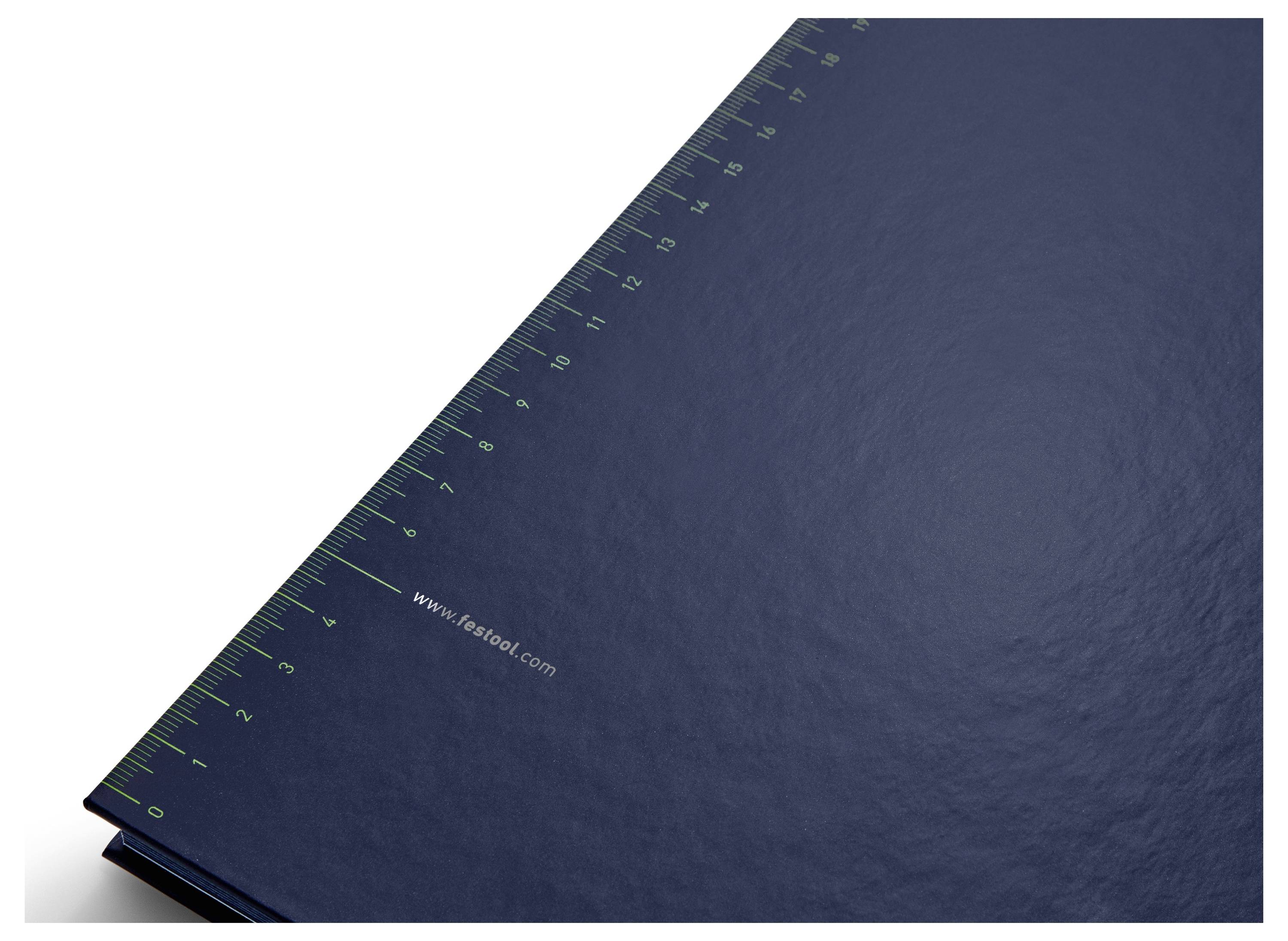 Eine dunkelblauermatte mit einem grünen Lineal entlang der oberen Kante, gekennzeichnet mit Zentimetern von 0 bis 30, beschriftet mit 'www.festool.com'.