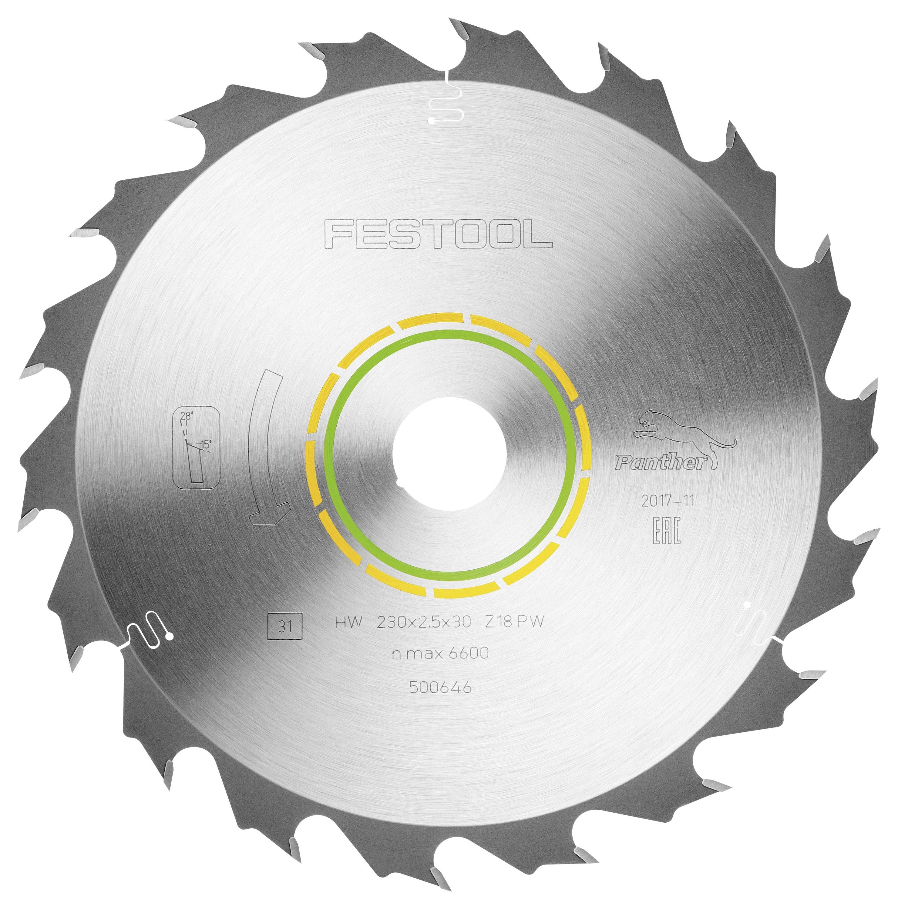Kreissägeblatt mit scharfen Zähnen, gekennzeichnet mit „Festool