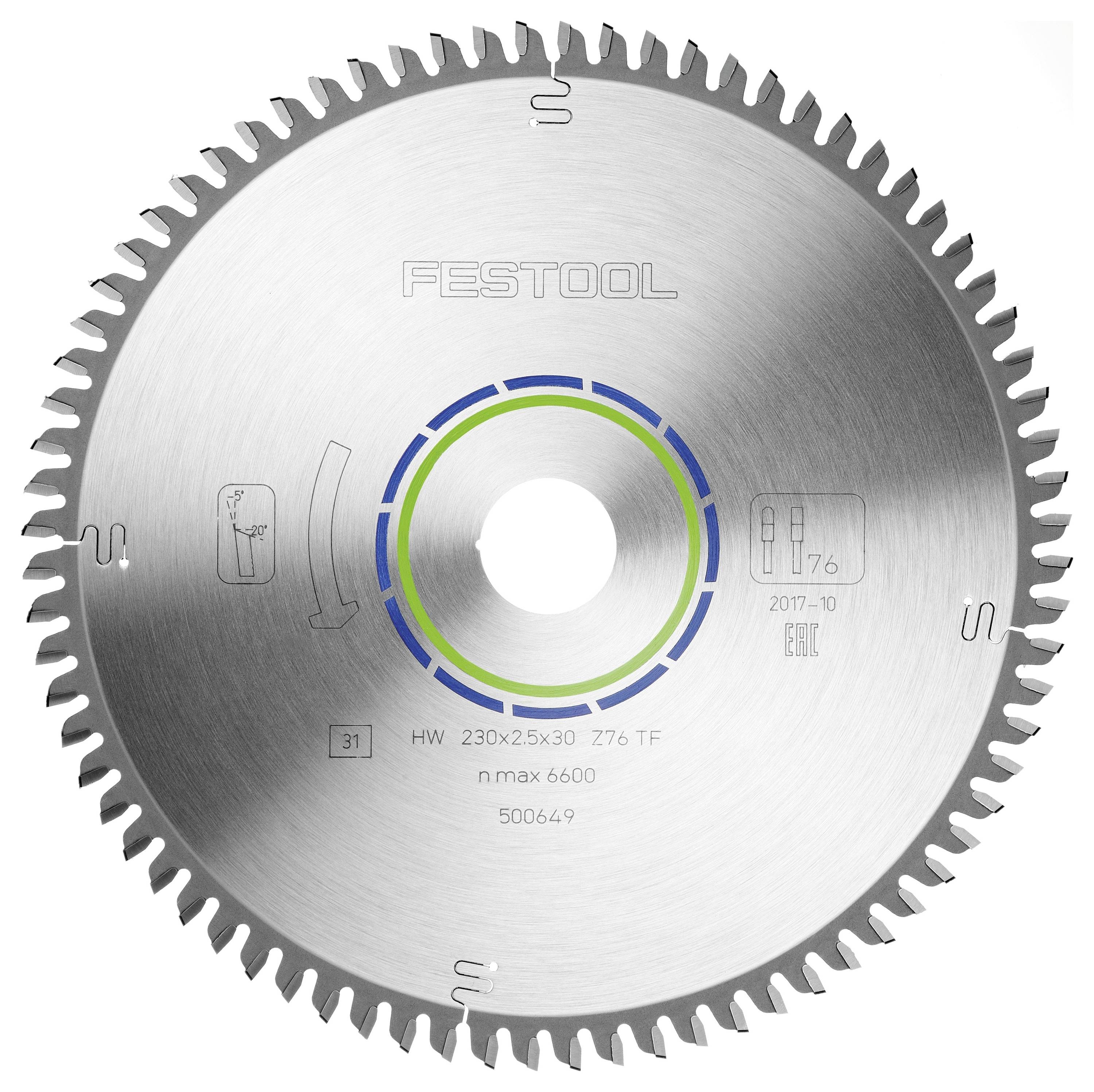 Silbernes rundes Sägeblatt mit dem Wort 