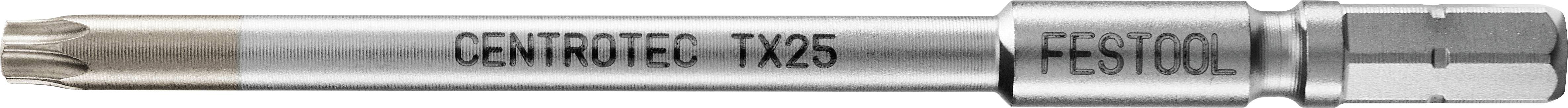 Ein silberner Schraubendreherbit mit der Bezeichnung „CENTROTEC TX25