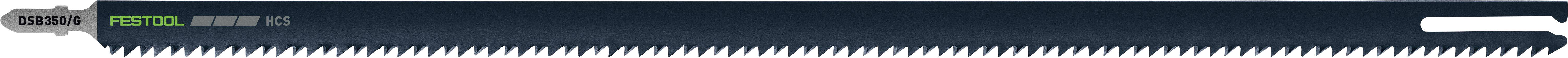 Eine große, schwarze Handsäge mit grüner Akzentuierung und Sägezahn zum Schneiden von Holz.