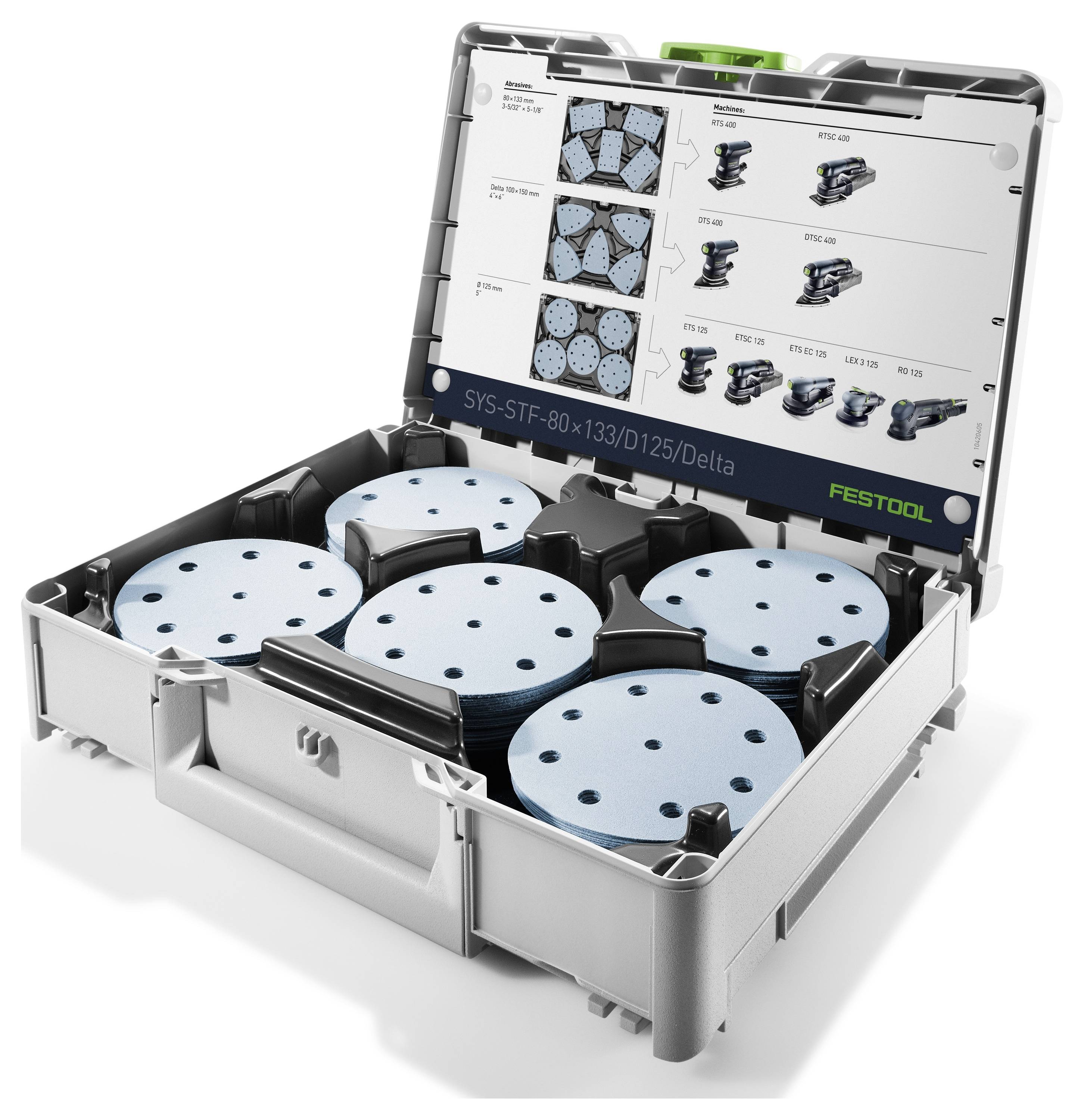 Ein blaues Transportetui mit 'Festool' in grünen Buchstaben, entwickelt zum Halten und Transportieren einer Führungsschiene für eine Tauchsäge.