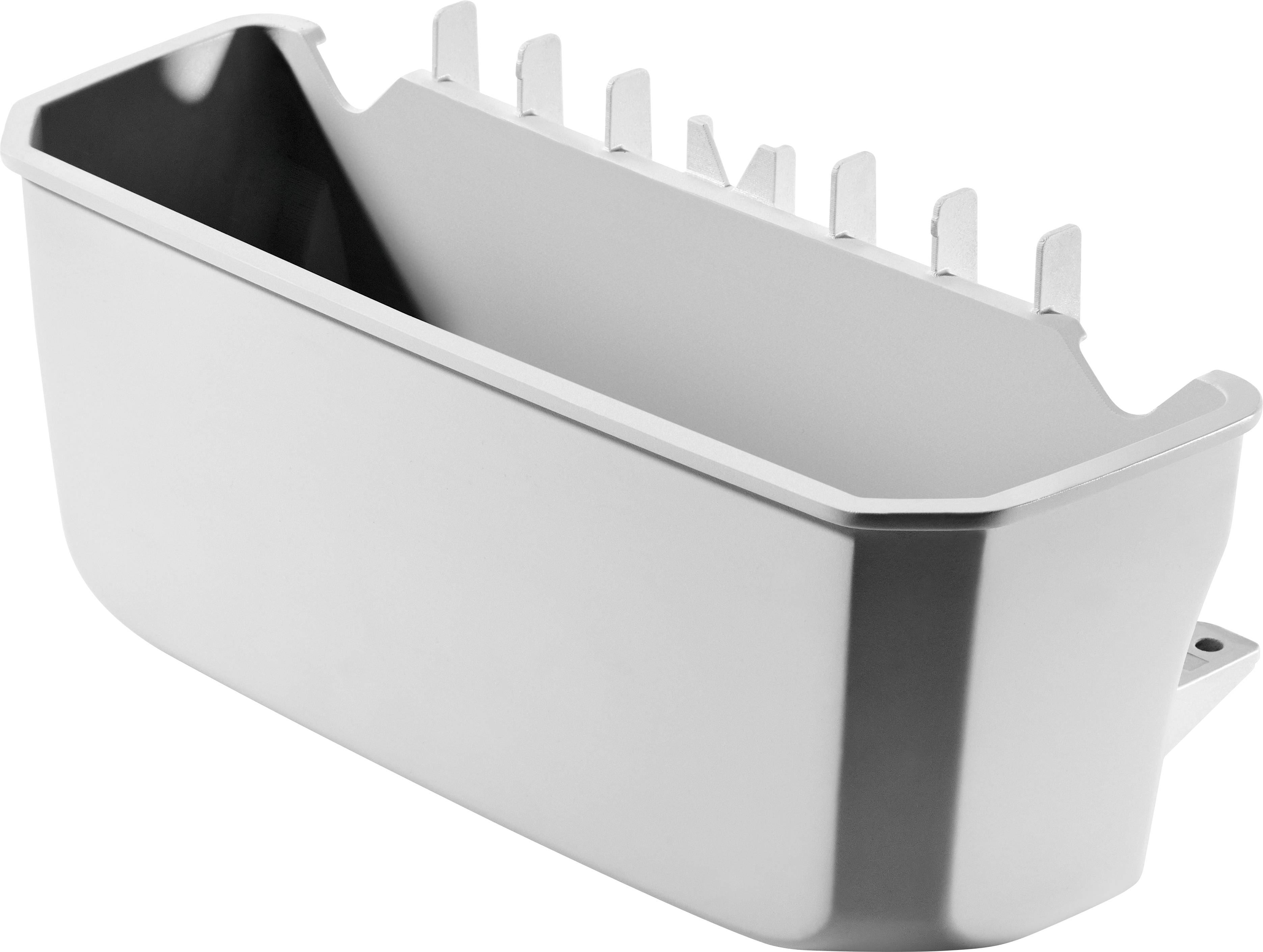 Ein an der Wand montierter Geschirrständer aus Edelstahl mit mehreren Schlitzen zum Organisieren, mit einem eleganten und modernen Design.