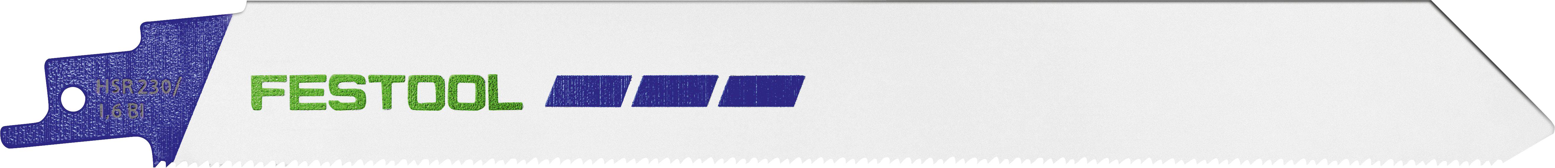 Das Bild zeigt ein Festool-Sägeblatt mit gezahntem Rand, das zum Schneiden von Holz oder ähnlichen Materialien ausgelegt ist. Das Blatt ist mit dem Markennamen 