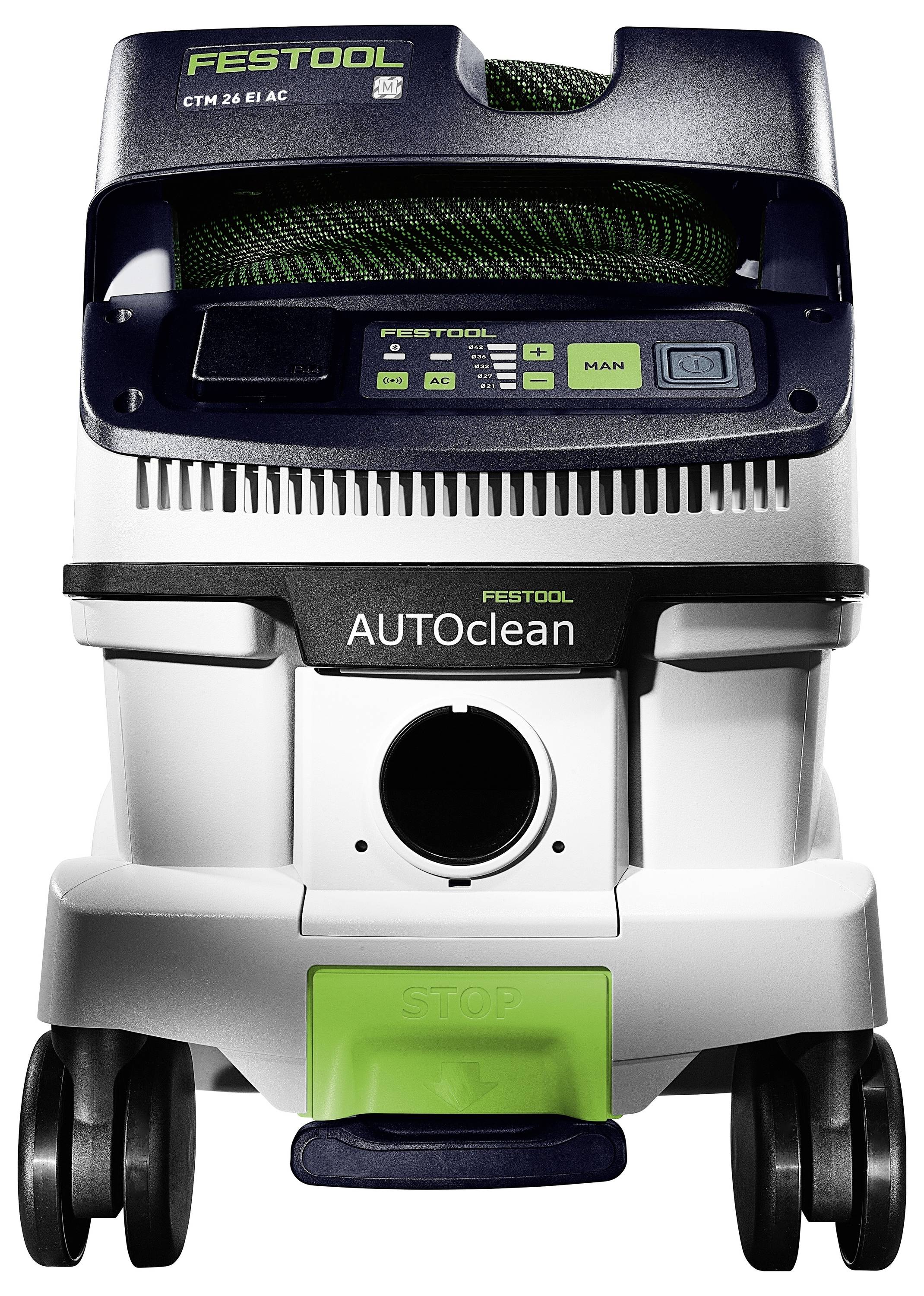 Festool ETSC 125 Akku-Schleifer mit ergonomischem Griff, Staubsammelbeutel und schlankem Design für effizientes Schleifen bei verschiedenen Projekten.