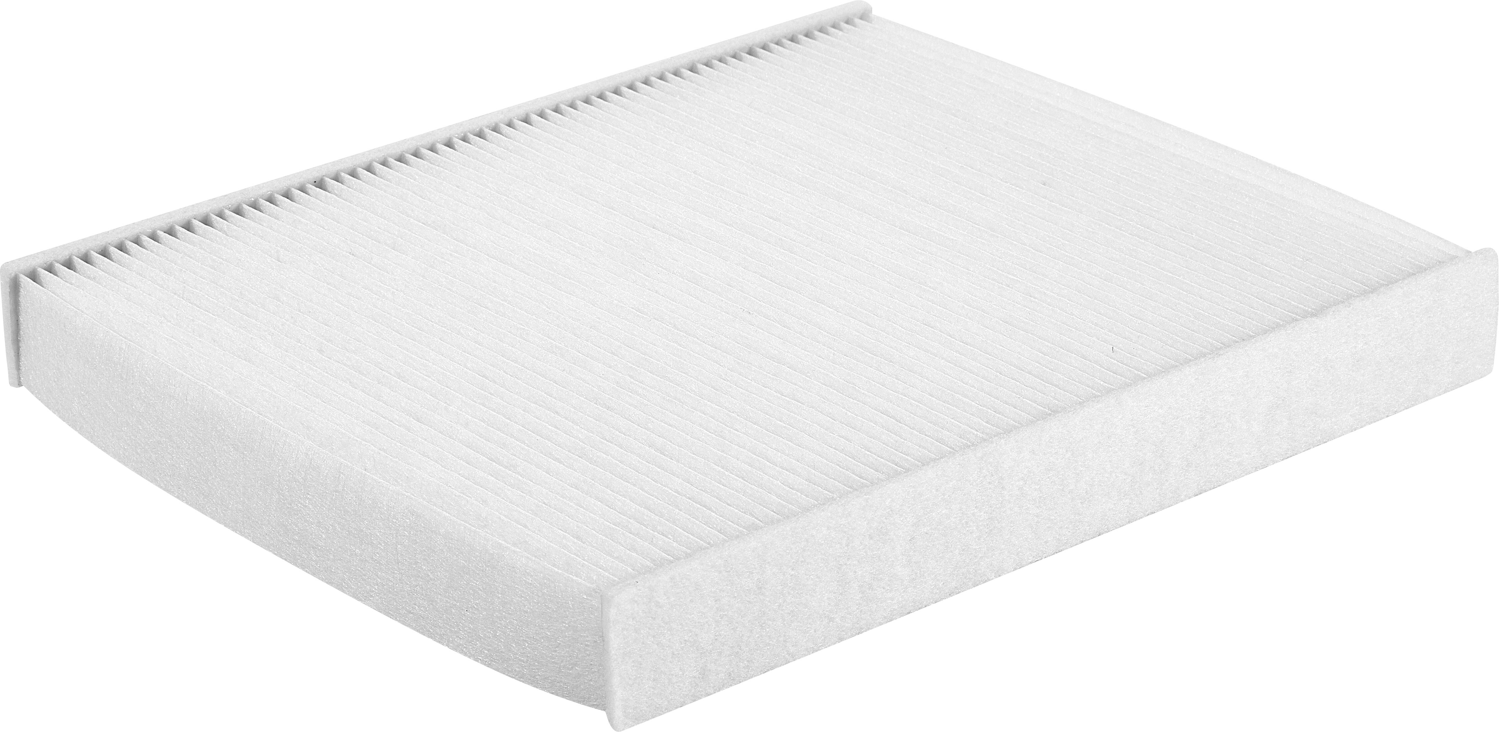 Ein Luftfilter mit rechteckiger, gefalteter Bauweise, überwiegend weiß, zur Luftreinigung in Klimaanlagen.