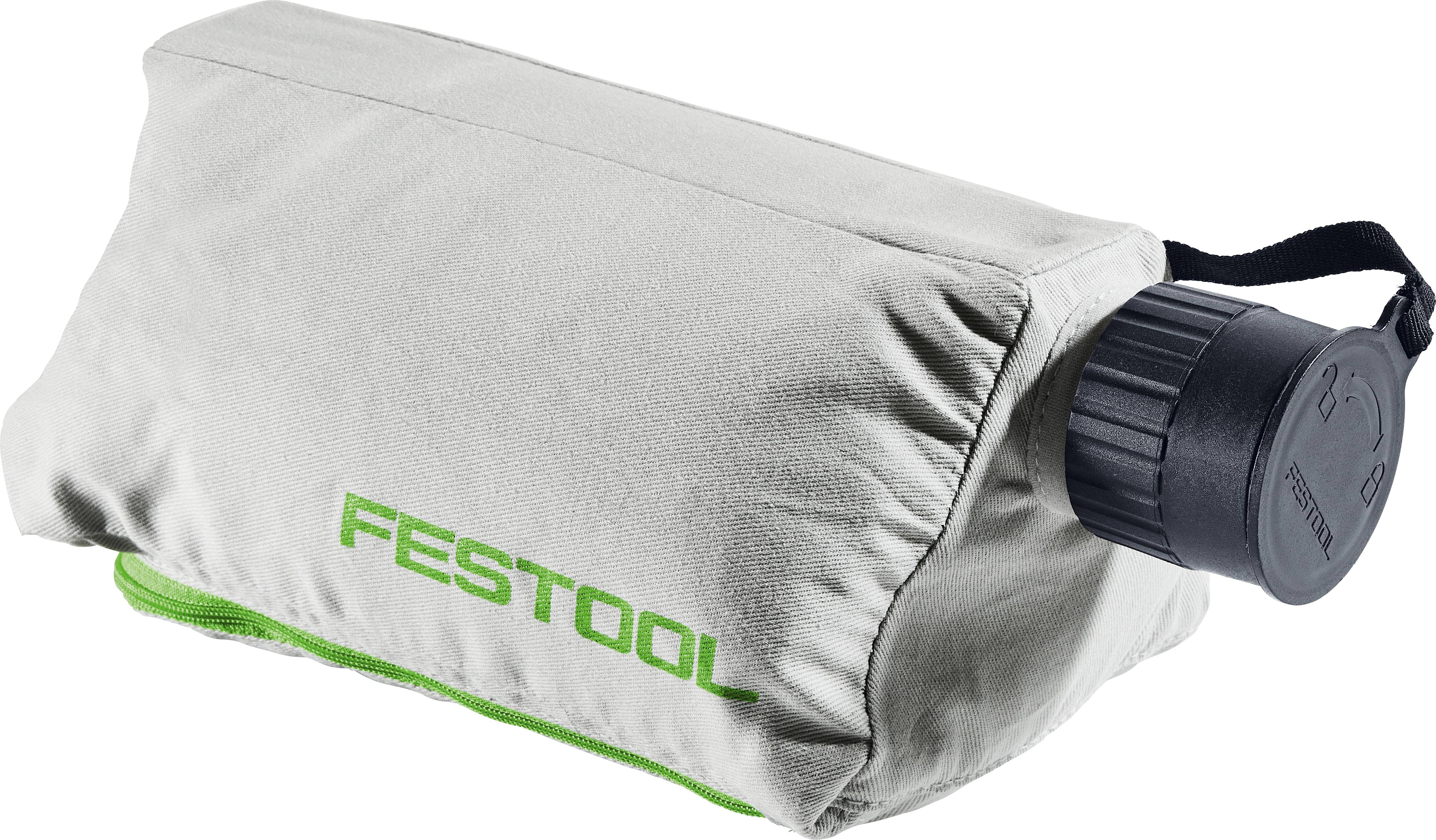 Absaugbeutel für Festool-Werkzeuge, mit Stoffaußenseite und grünem Logo, konzipiert zum Sammeln von Verschnitt während der Holzbearbeitung.