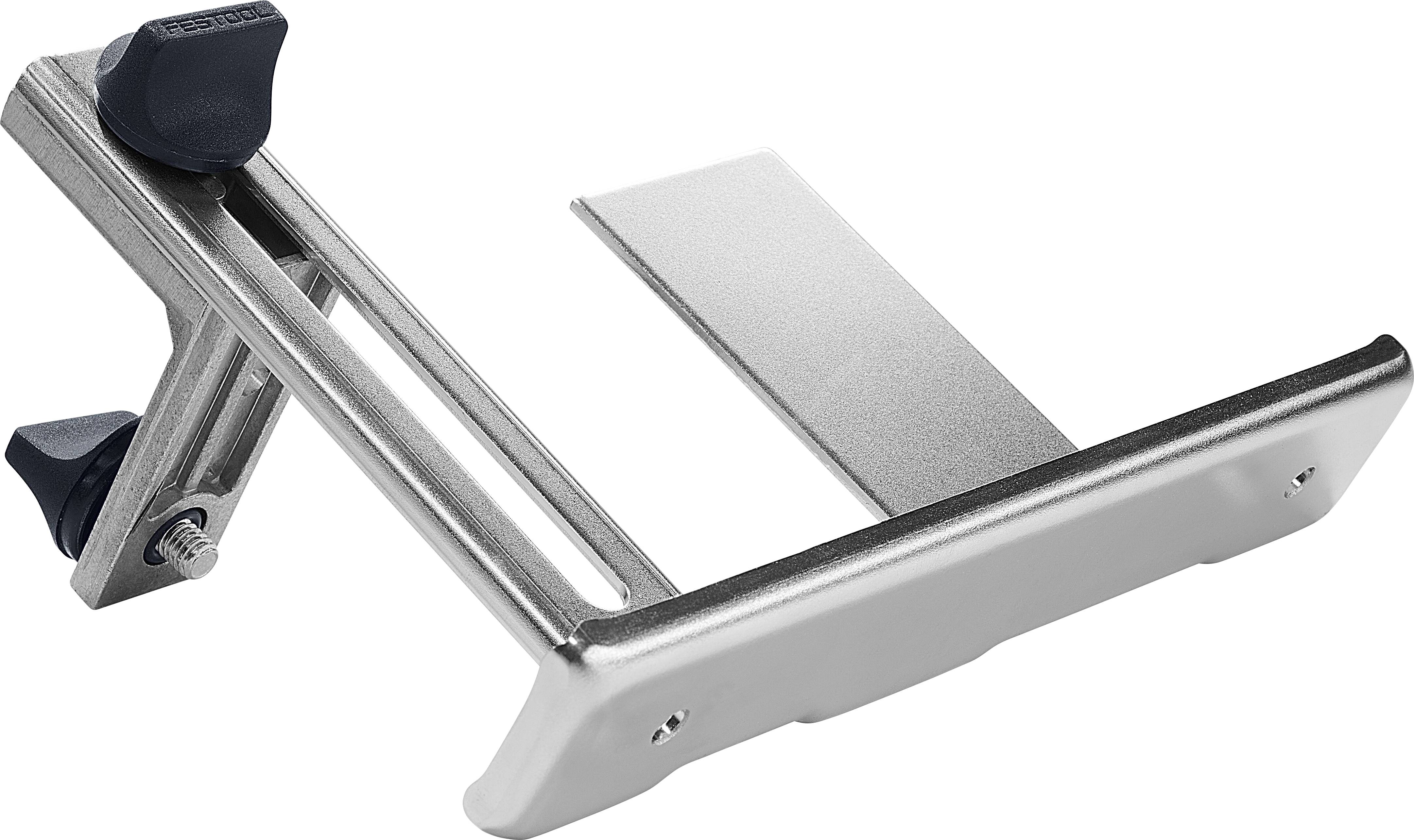 Eine silberfarbene und schwarze Metallhalterung mit verstellbaren Knöpfen, entwickelt zum Halten oder Sichern von Geräten.